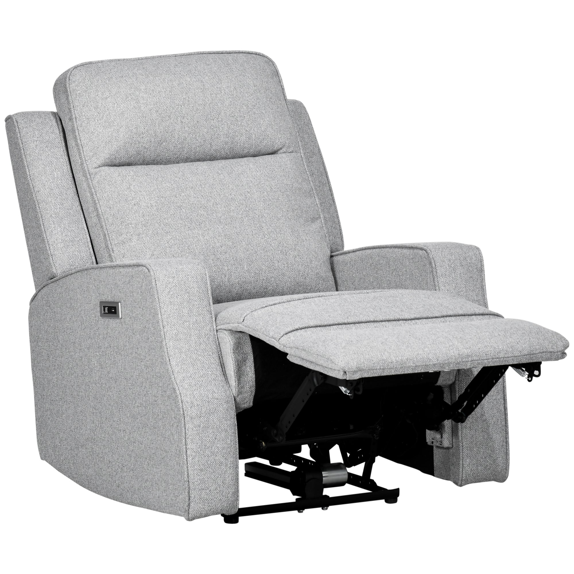 Electric Power Recliner Wall Hugger Armchair with USB Charging Station Linen Upholstered Seat Gray