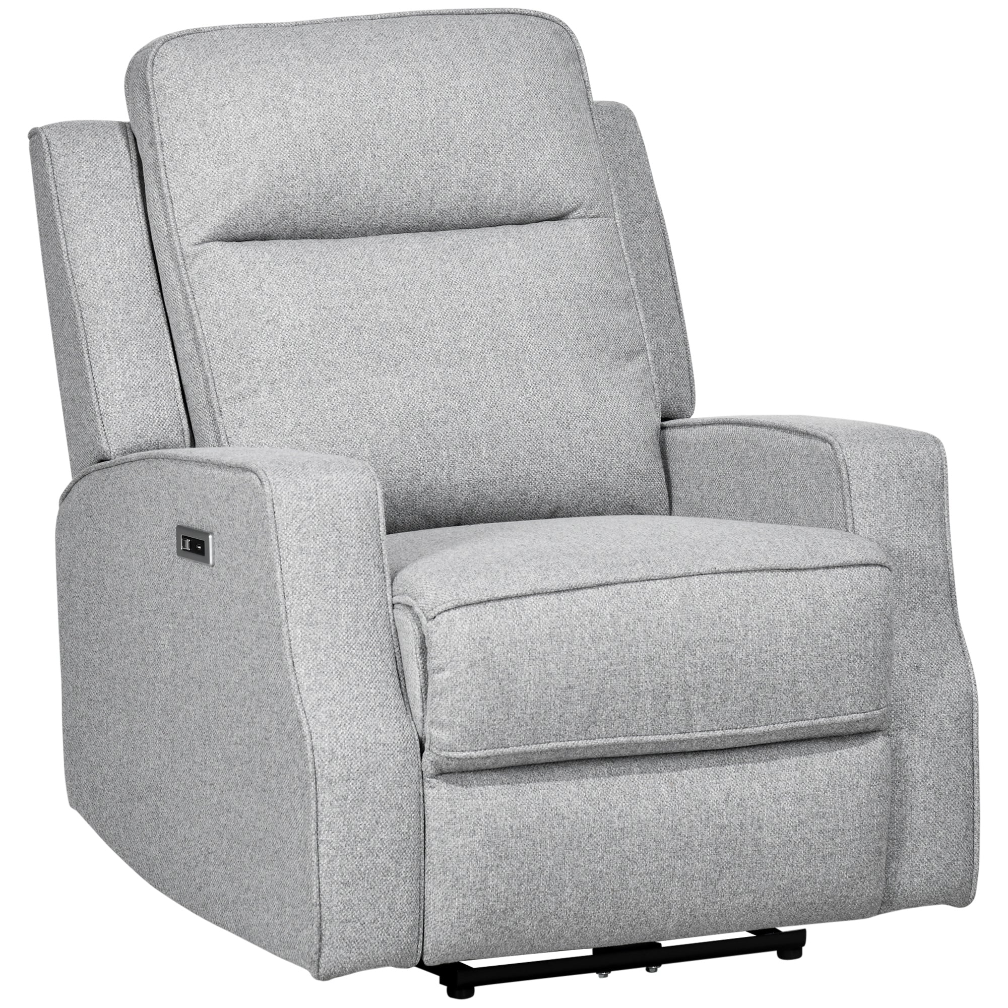 Electric Power Recliner Wall Hugger Armchair with USB Charging Station Linen Upholstered Seat Gray