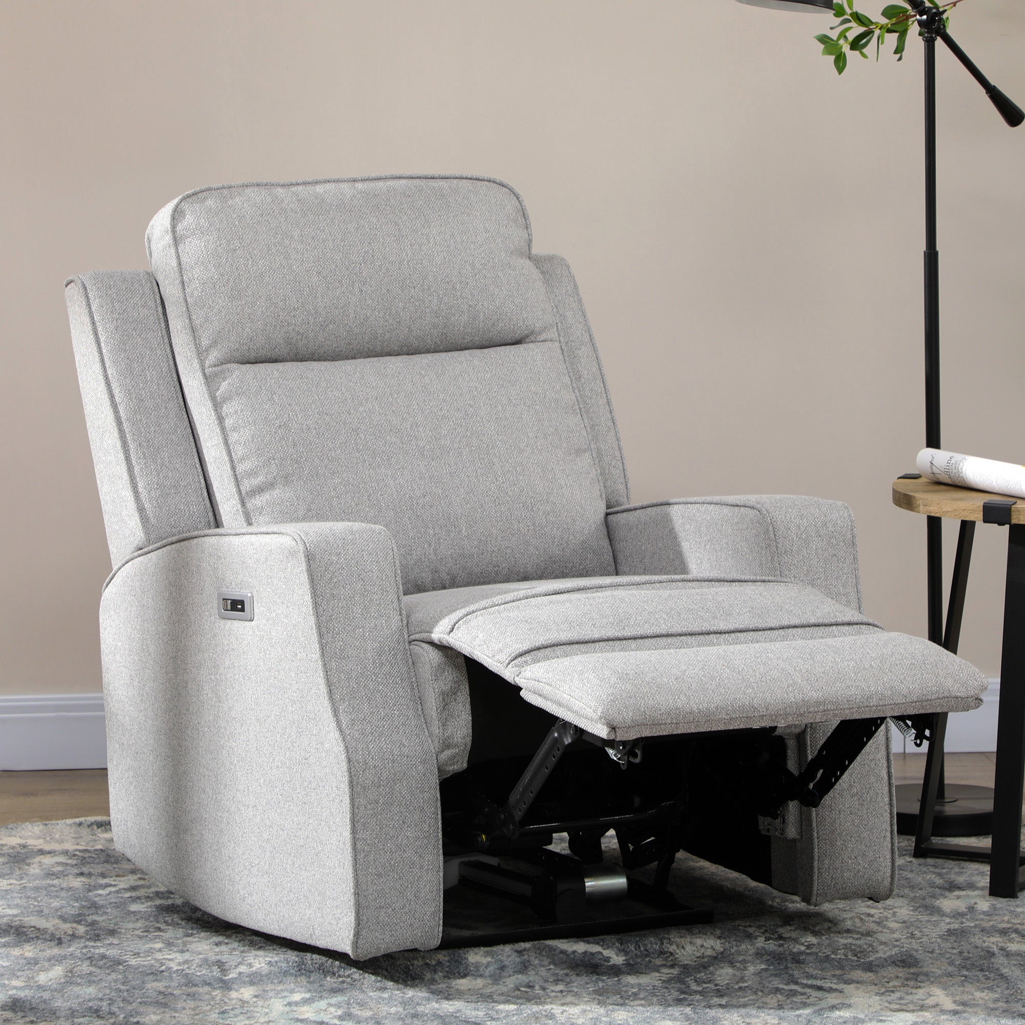 Electric Power Recliner Wall Hugger Armchair with USB Charging Station Linen Upholstered Seat Gray