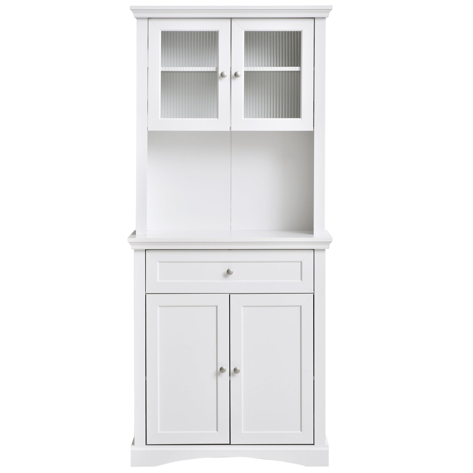 HOMCOM 71" Tall Kitchen Pantry Storage Cabinet, Freestanding Buffet Hutch with Glass Doors, Drawer, Microwave Space and Adjustable Shelves, White