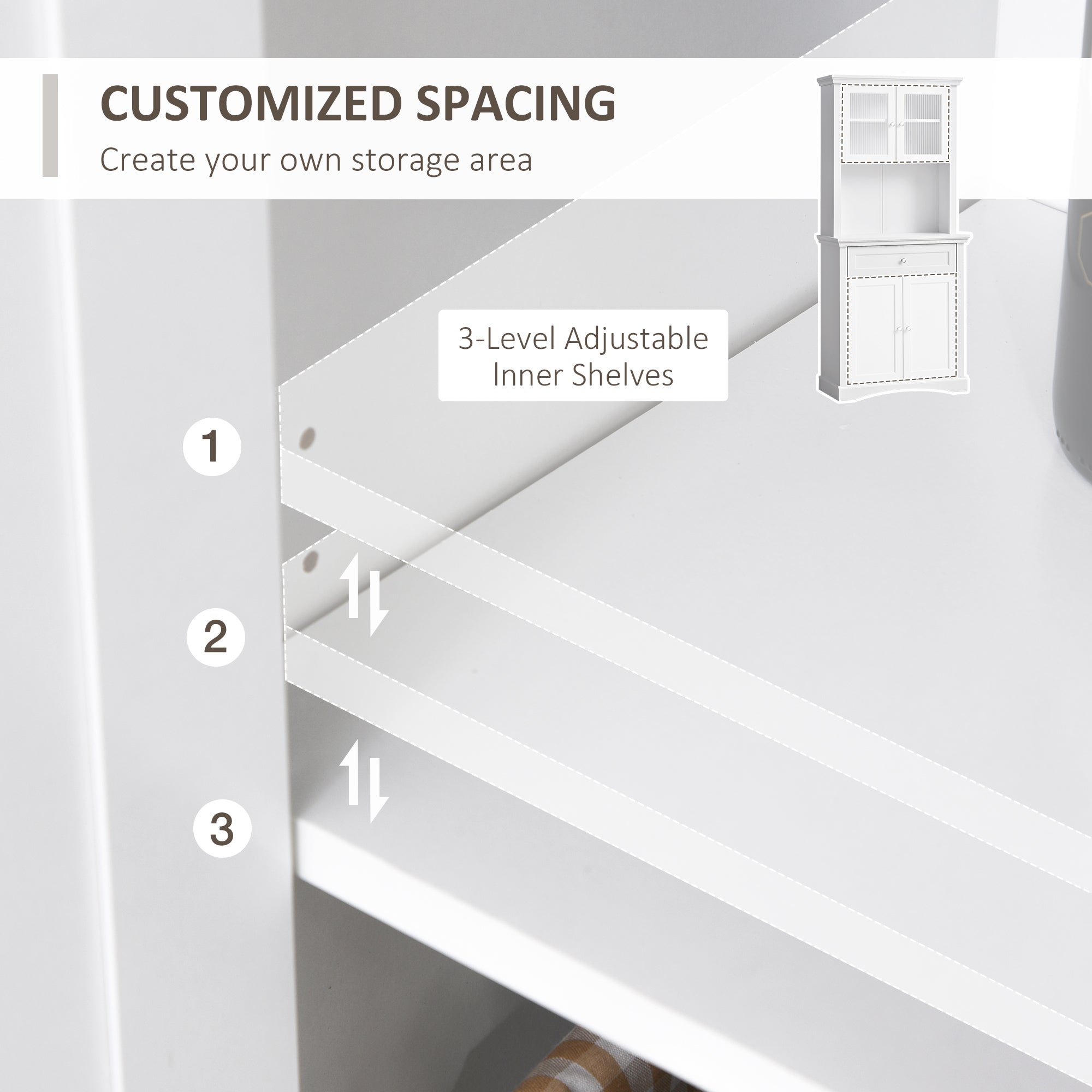 HOMCOM 71" Tall Kitchen Pantry Storage Cabinet, Freestanding Buffet Hutch with Glass Doors, Drawer, Microwave Space and Adjustable Shelves, White