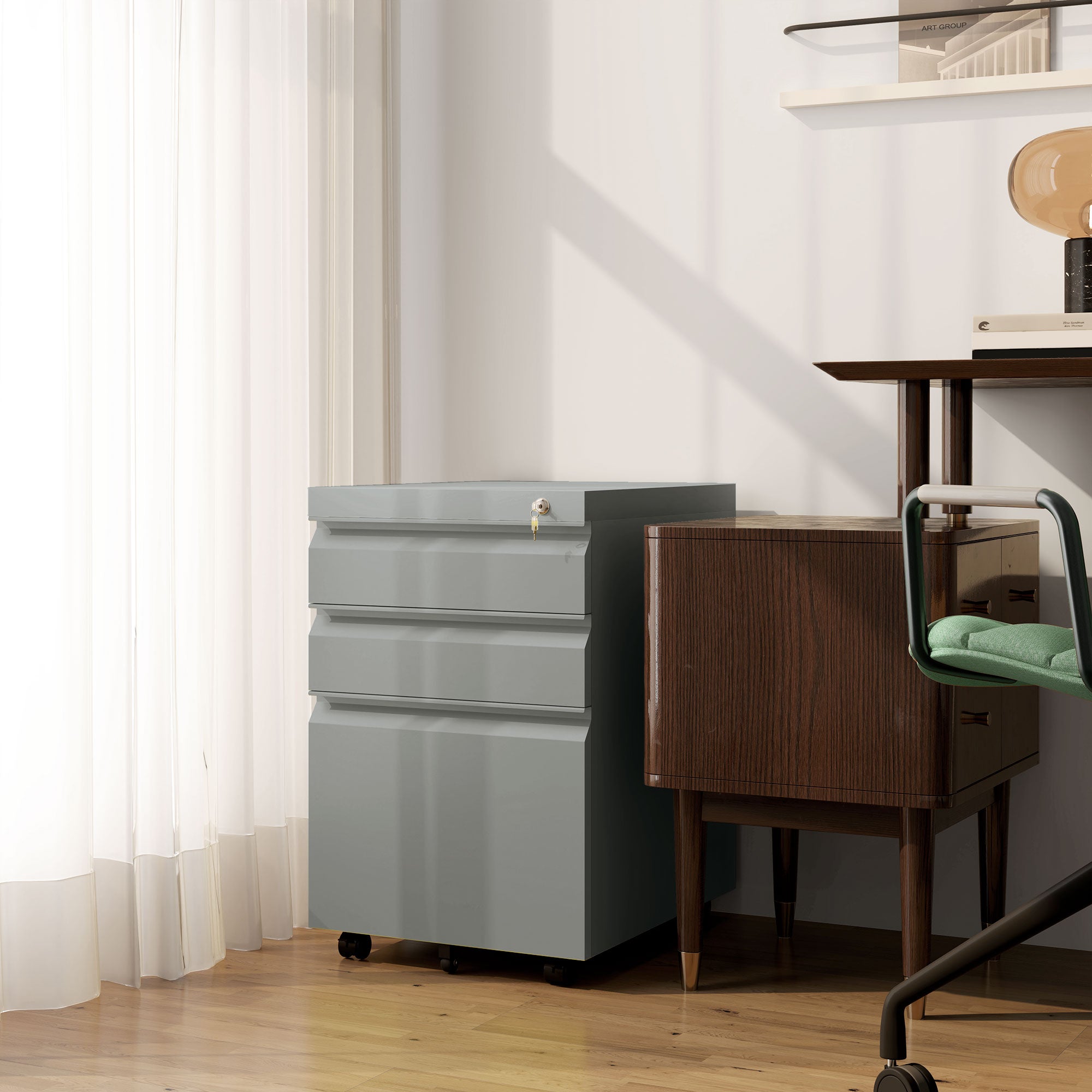 Vinsetto Mobile Vertical File Cabinet Lockable Metal Filling Cabinet with 3 Drawers Anti-tilt Design for Letter A4 Legal Size Fully Assembled Except Casters Grey