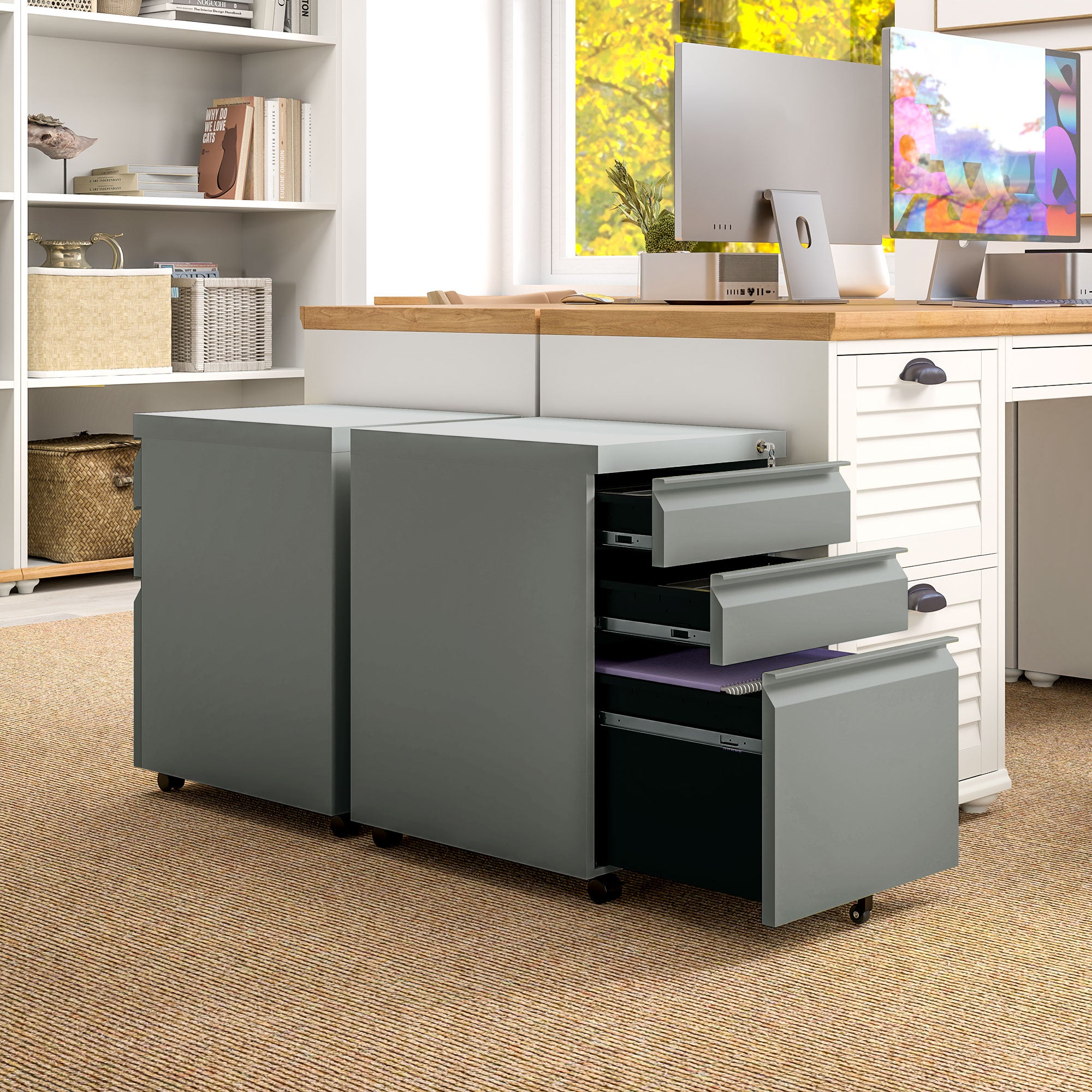 Vinsetto Mobile Vertical File Cabinet Lockable Metal Filling Cabinet with 3 Drawers Anti-tilt Design for Letter A4 Legal Size Fully Assembled Except Casters Grey