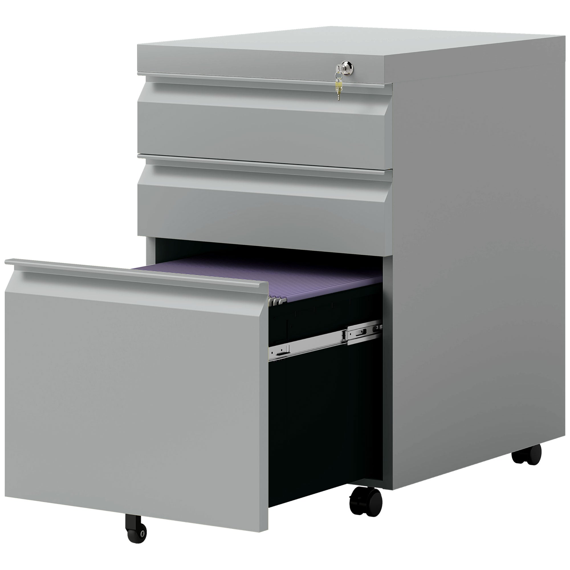 Vinsetto Mobile Vertical File Cabinet Lockable Metal Filling Cabinet with 3 Drawers Anti-tilt Design for Letter A4 Legal Size Fully Assembled Except Casters Grey