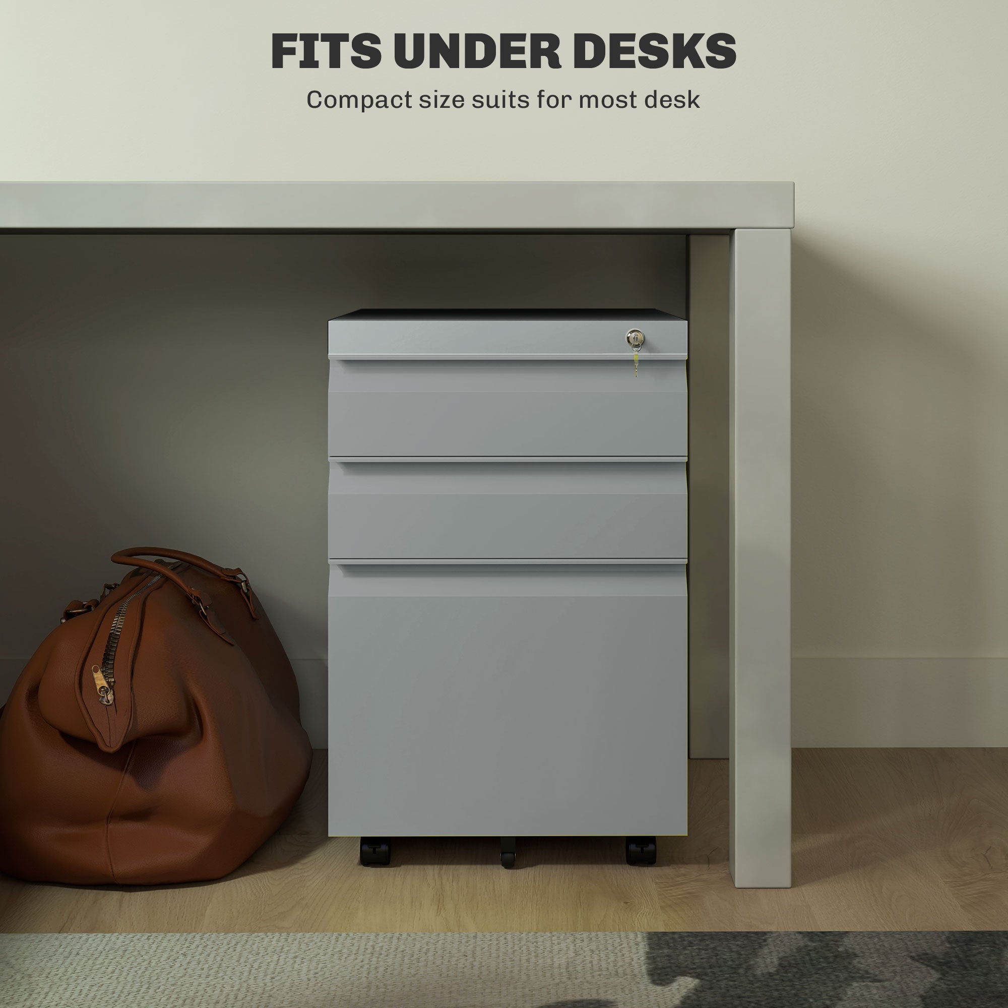 Vinsetto Mobile Vertical File Cabinet Lockable Metal Filling Cabinet with 3 Drawers Anti-tilt Design for Letter A4 Legal Size Fully Assembled Except Casters Grey