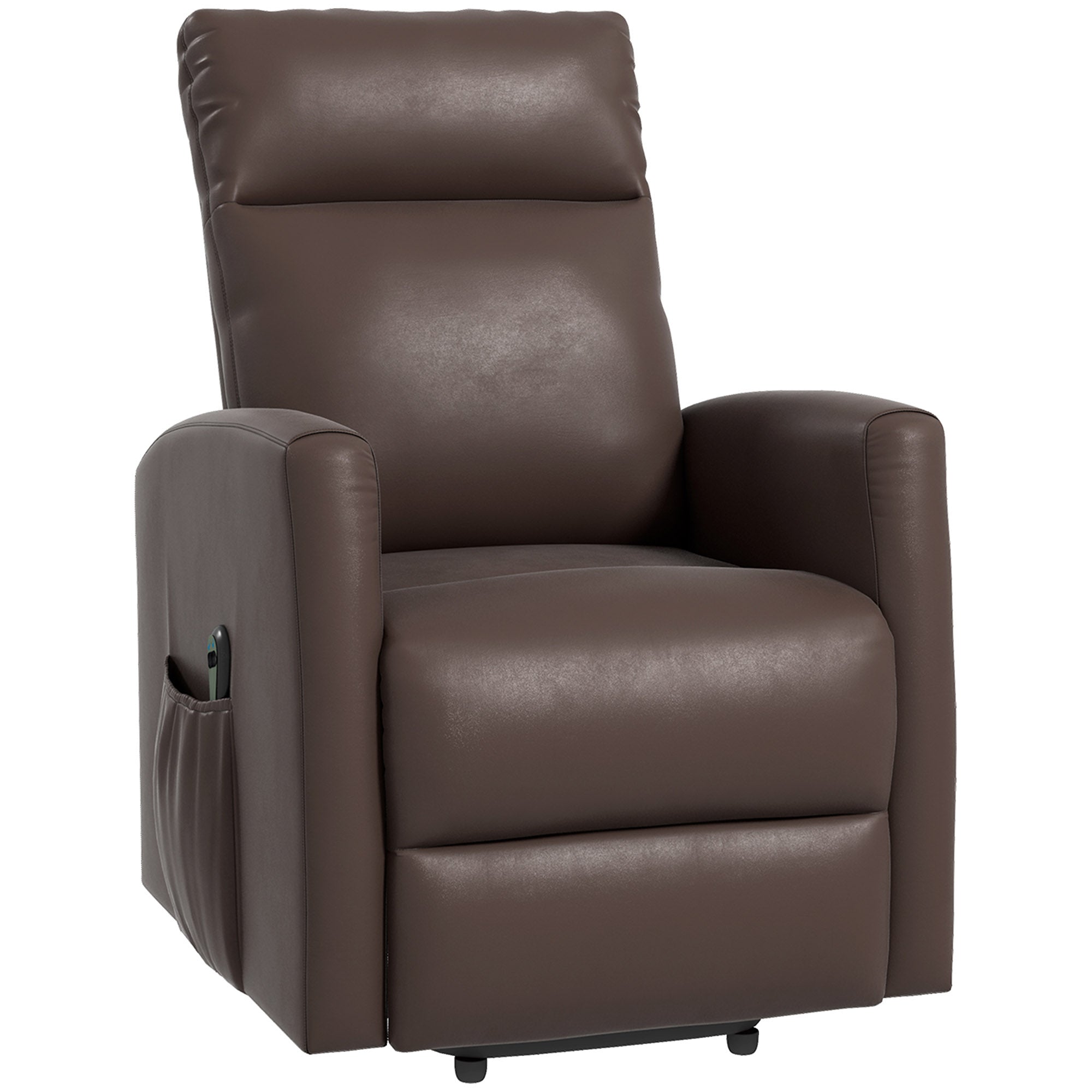 HOMCOM Electric Power Lift Chair for Elderly, PU Leather Power Reclining Chair for Living Room with Remote Control, Side Pocket, Brown