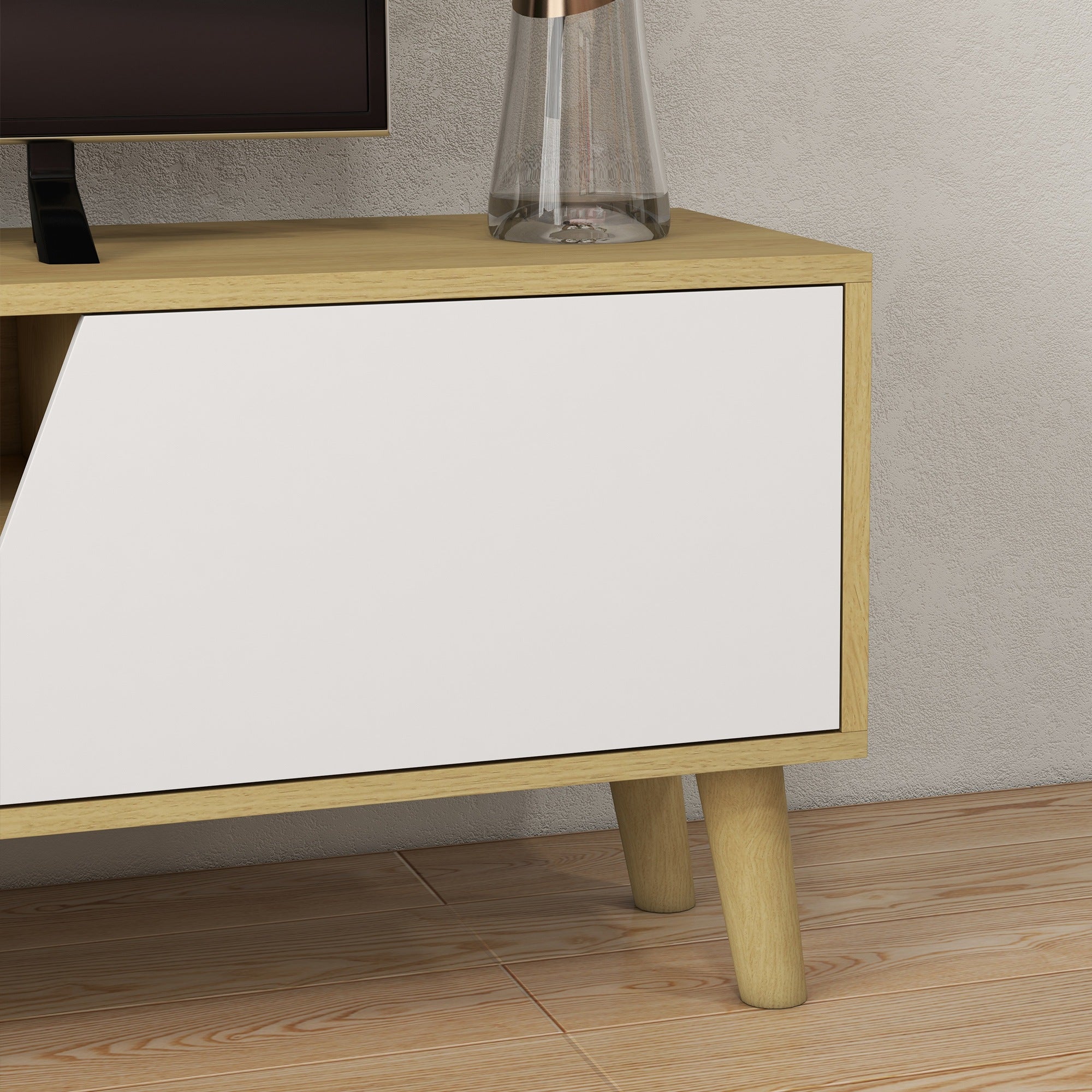 HOMCOM TV Stand Cabinet, TV Unit for TVs up to 65", TV Cabinet with Storage Shelves and Soft Closing Door Cupboard, Cable Management for Living Room, Bedroom, Oak and White