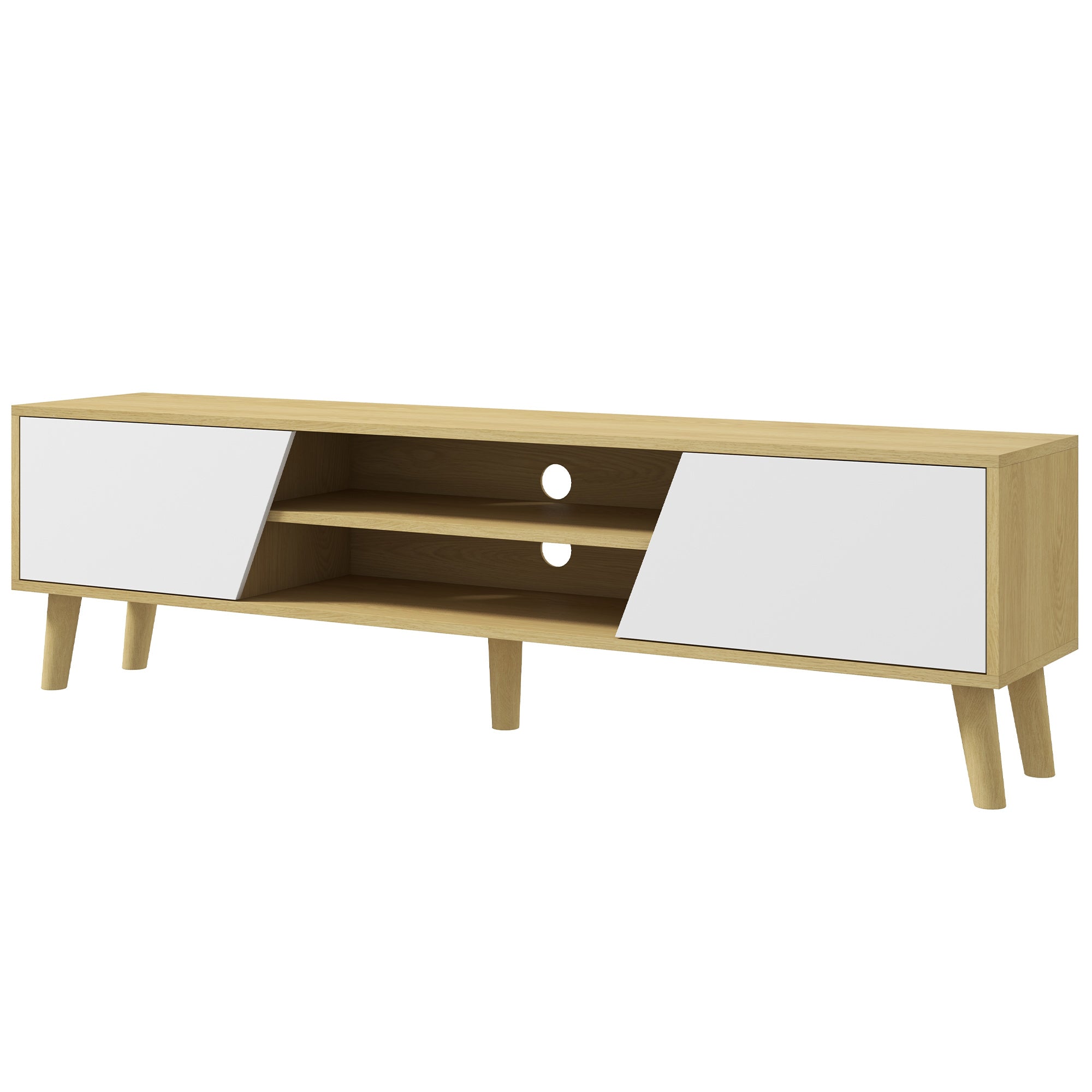 HOMCOM TV Stand Cabinet, TV Unit for TVs up to 65", TV Cabinet with Storage Shelves and Soft Closing Door Cupboard, Cable Management for Living Room, Bedroom, Oak and White