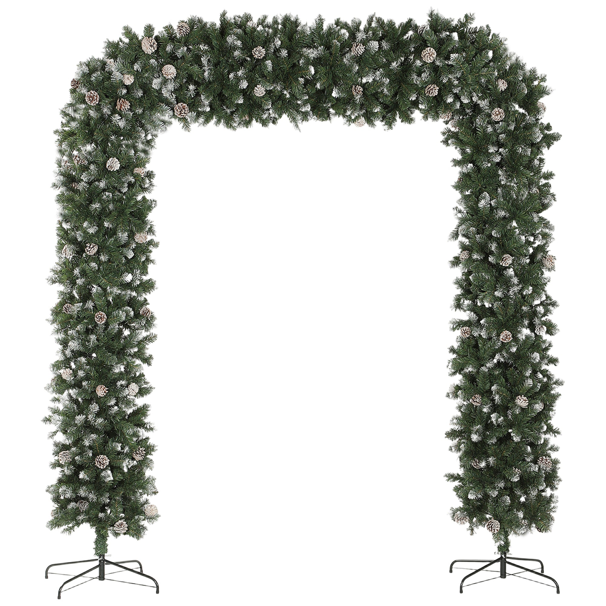 8.2 ft Snow Frosted Christmas Tree Arch, Christmas Arch Doorway Decor with 2100 Tips and 96 Pinecones, Artificial Xmas Tree with Metal Stand for Indoor, Green