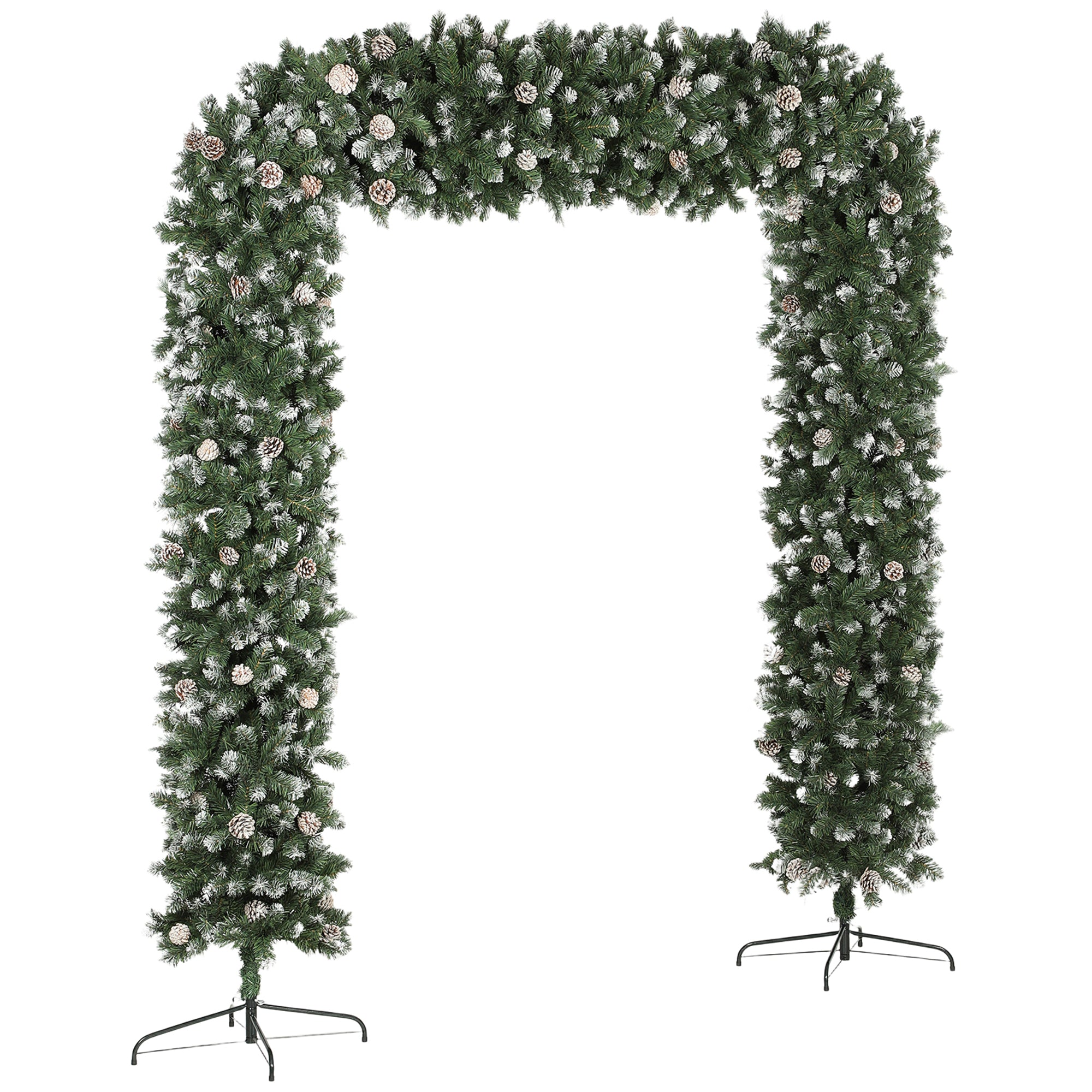 8.2 ft Snow Frosted Christmas Tree Arch, Christmas Arch Doorway Decor with 2100 Tips and 96 Pinecones, Artificial Xmas Tree with Metal Stand for Indoor, Green