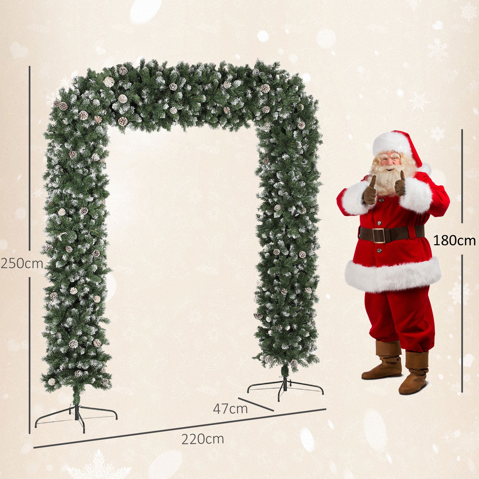 8.2 ft Snow Frosted Christmas Tree Arch, Christmas Arch Doorway Decor with 2100 Tips and 96 Pinecones, Artificial Xmas Tree with Metal Stand for Indoor, Green