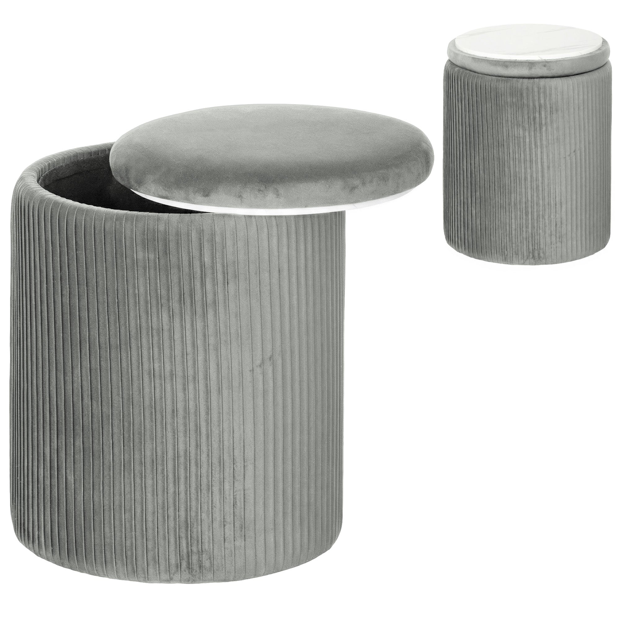 Round Storage Ottoman, Velvet-feel Fabric Upholstered Foot Stool with Removable Top, Padded Seat and Hidden Space for Living Room, Bedroom, Grey