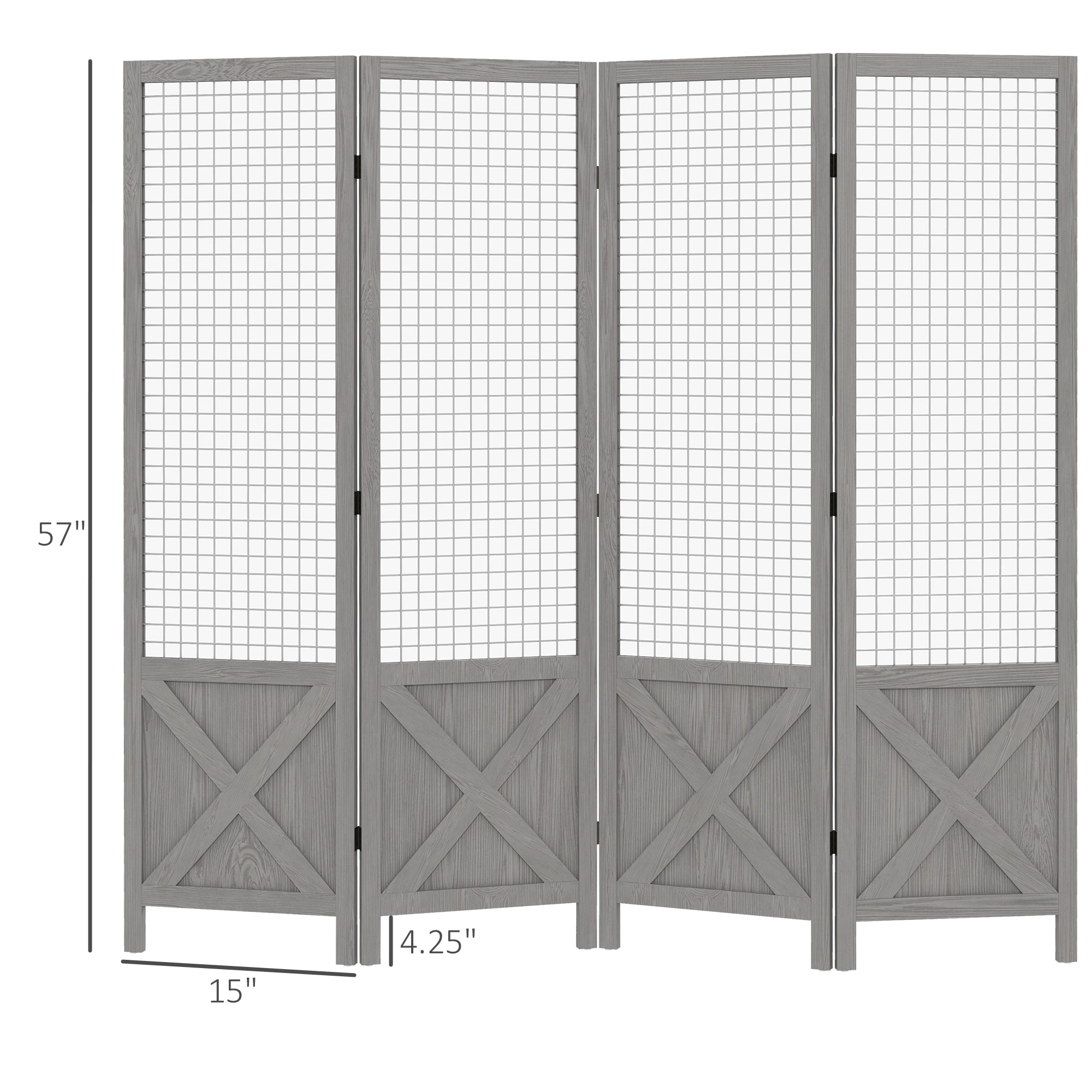 4.7' 4 Panel Room Divider Indoor Privacy Screens for Home Distressed Gray