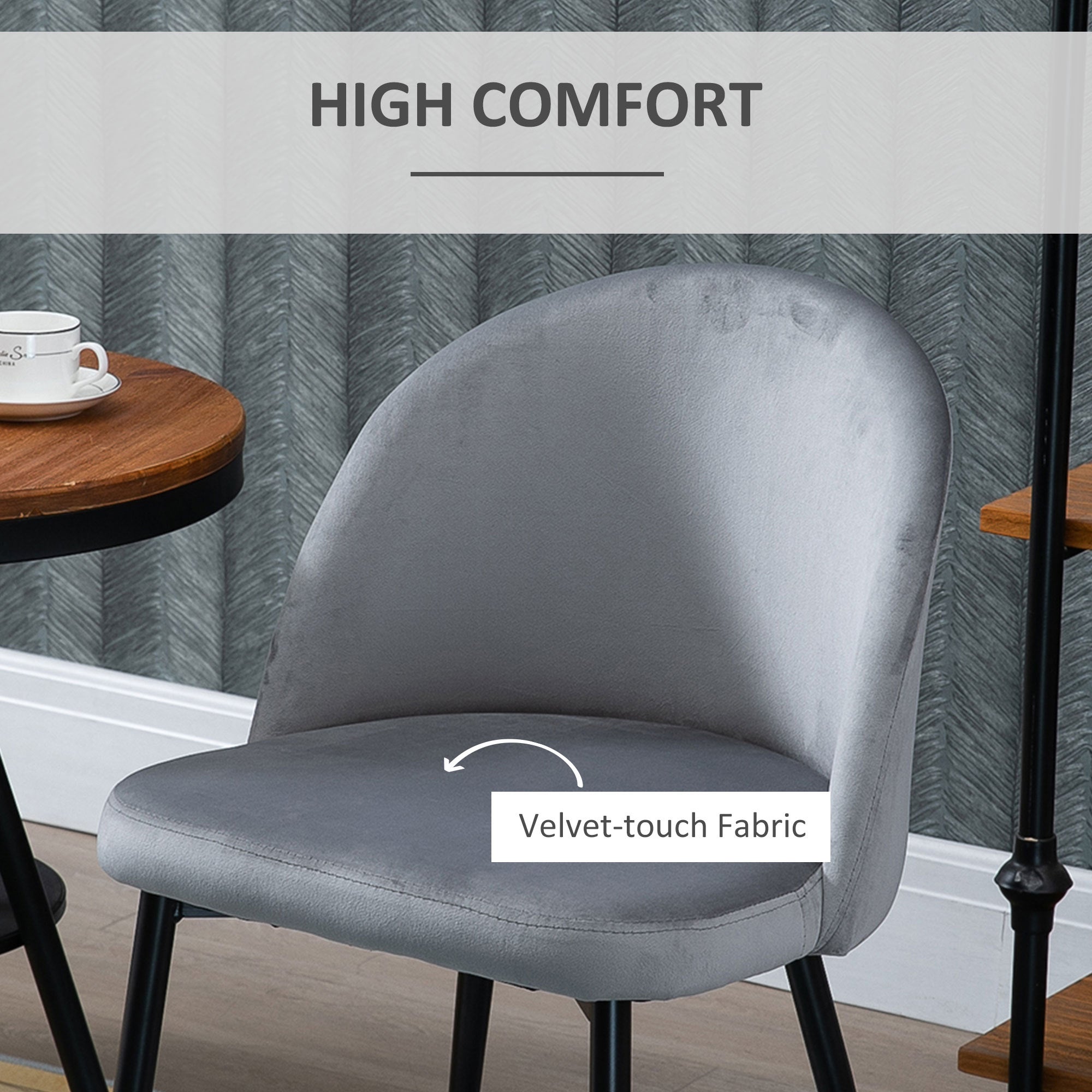 HOMCOM Modern Dining Chairs Set of 2, Mid-Back Velvet Upholstered Kitchen Chairs, Side Chair for Living Room, Dining Room, Grey