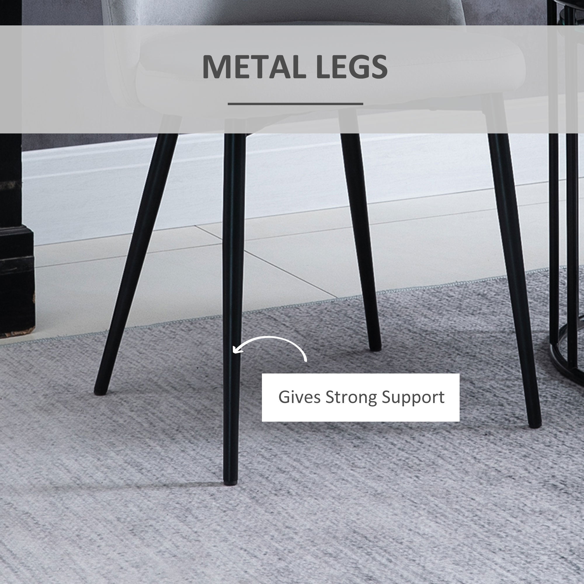 HOMCOM Modern Dining Chairs Set of 2, Mid-Back Velvet Upholstered Kitchen Chairs, Side Chair for Living Room, Dining Room, Grey