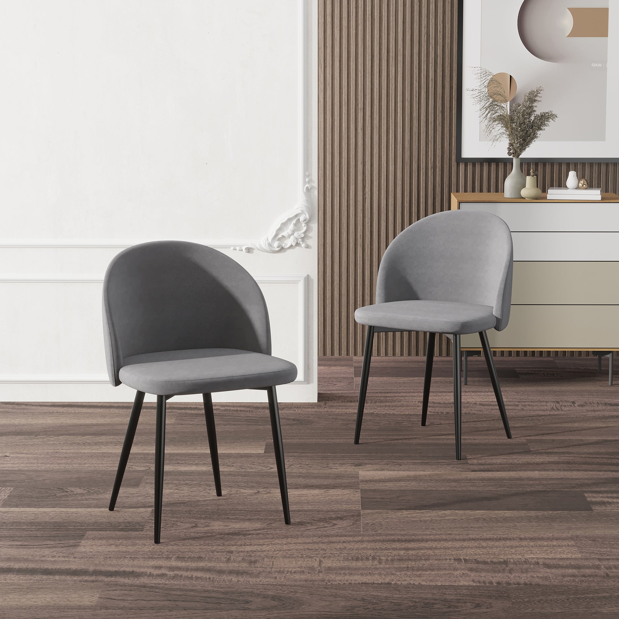 HOMCOM Modern Dining Chairs Set of 2, Mid-Back Velvet Upholstered Kitchen Chairs, Side Chair for Living Room, Dining Room, Grey