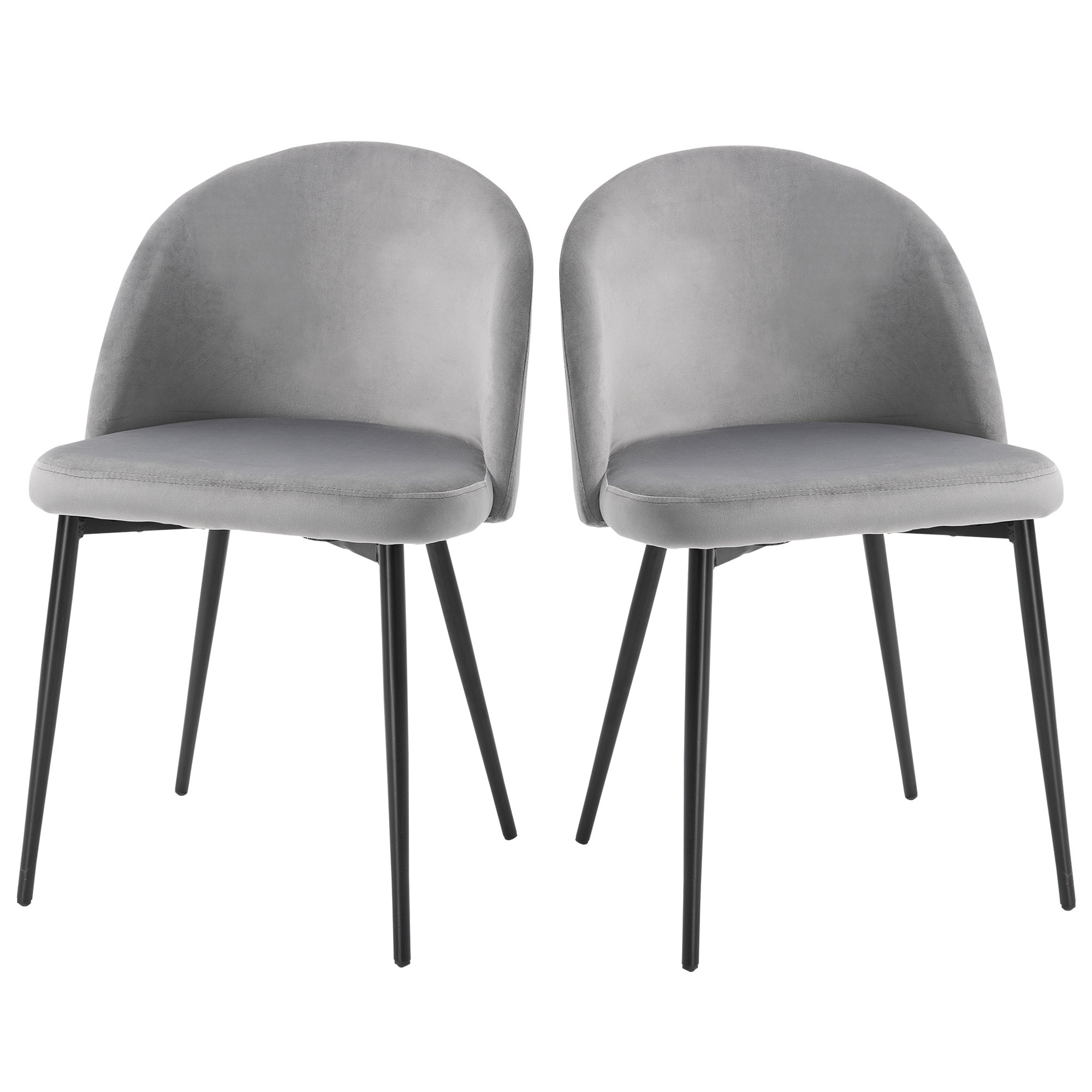 HOMCOM Modern Dining Chairs Set of 2, Mid-Back Velvet Upholstered Kitchen Chairs, Side Chair for Living Room, Dining Room, Grey