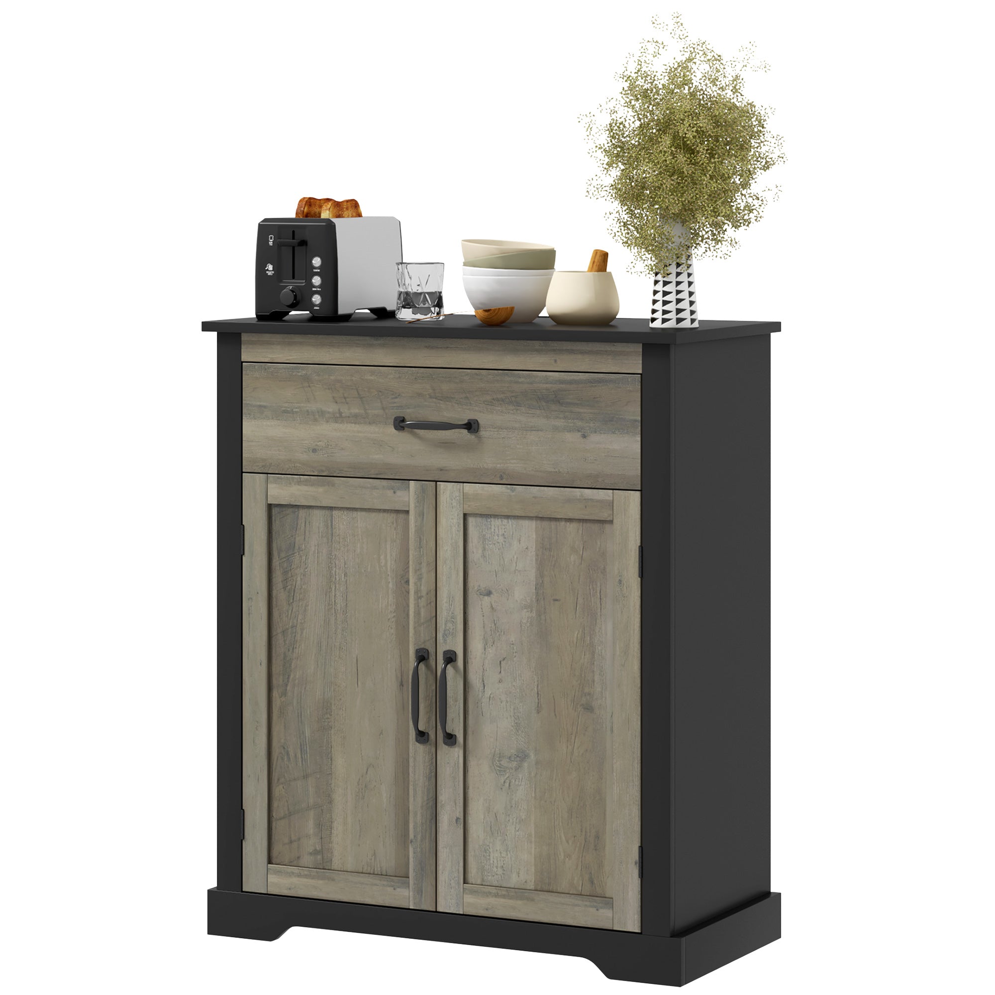 HOMCOM Storage Cabinet, Sideboard Buffet Cabinet with Drawer, Coffee Bar with Double Doors and Adjustable Shelf, Black