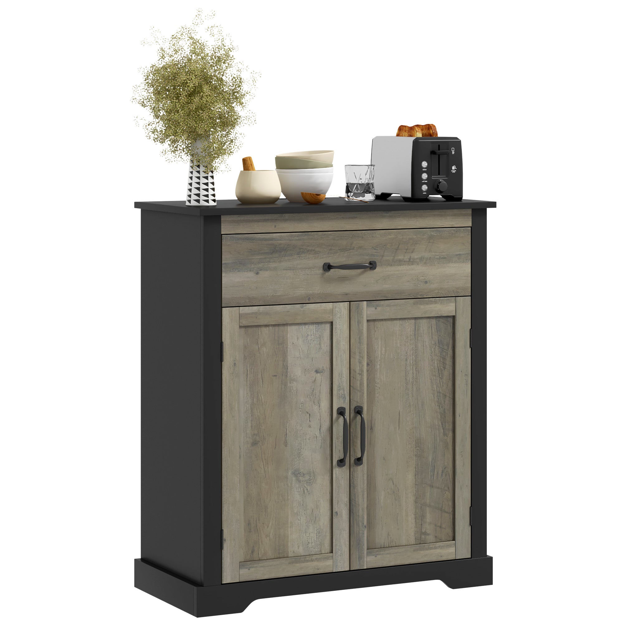 HOMCOM Storage Cabinet, Sideboard Buffet Cabinet with Drawer, Coffee Bar with Double Doors and Adjustable Shelf, Black