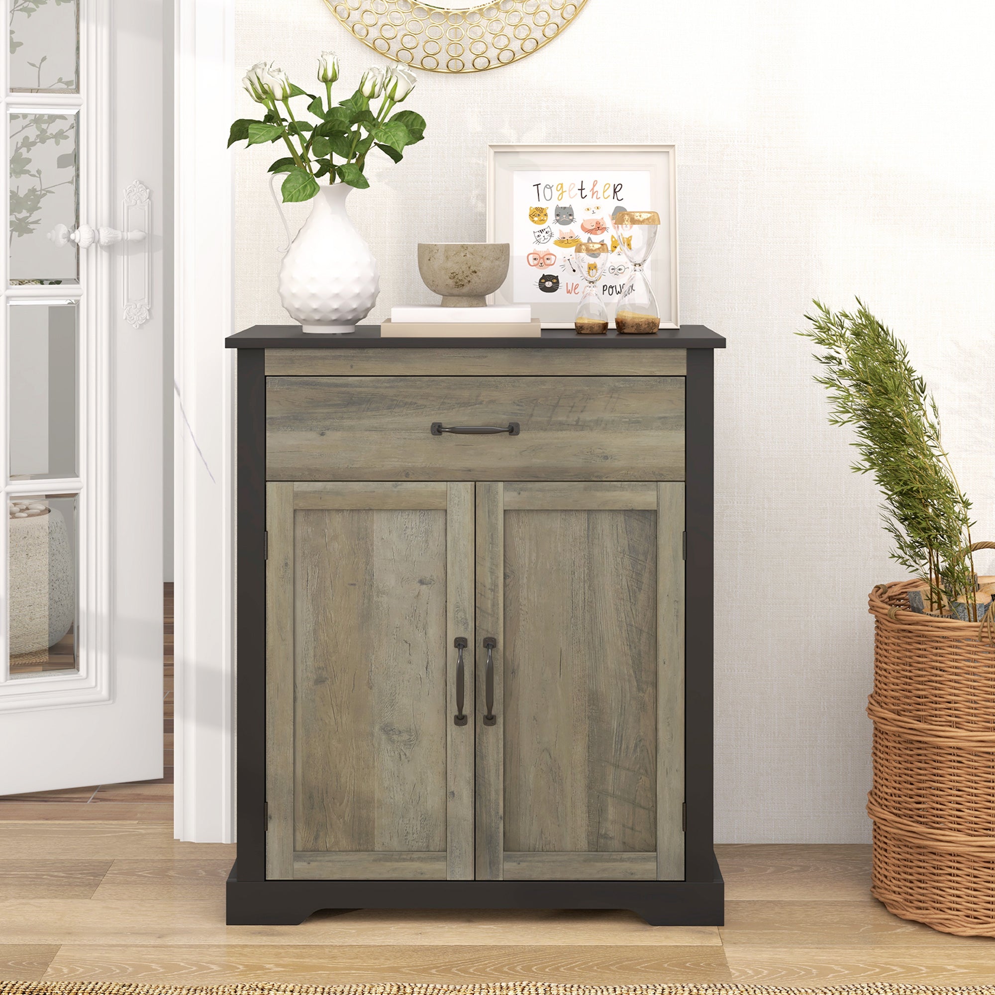 HOMCOM Storage Cabinet, Sideboard Buffet Cabinet with Drawer, Coffee Bar with Double Doors and Adjustable Shelf, Black