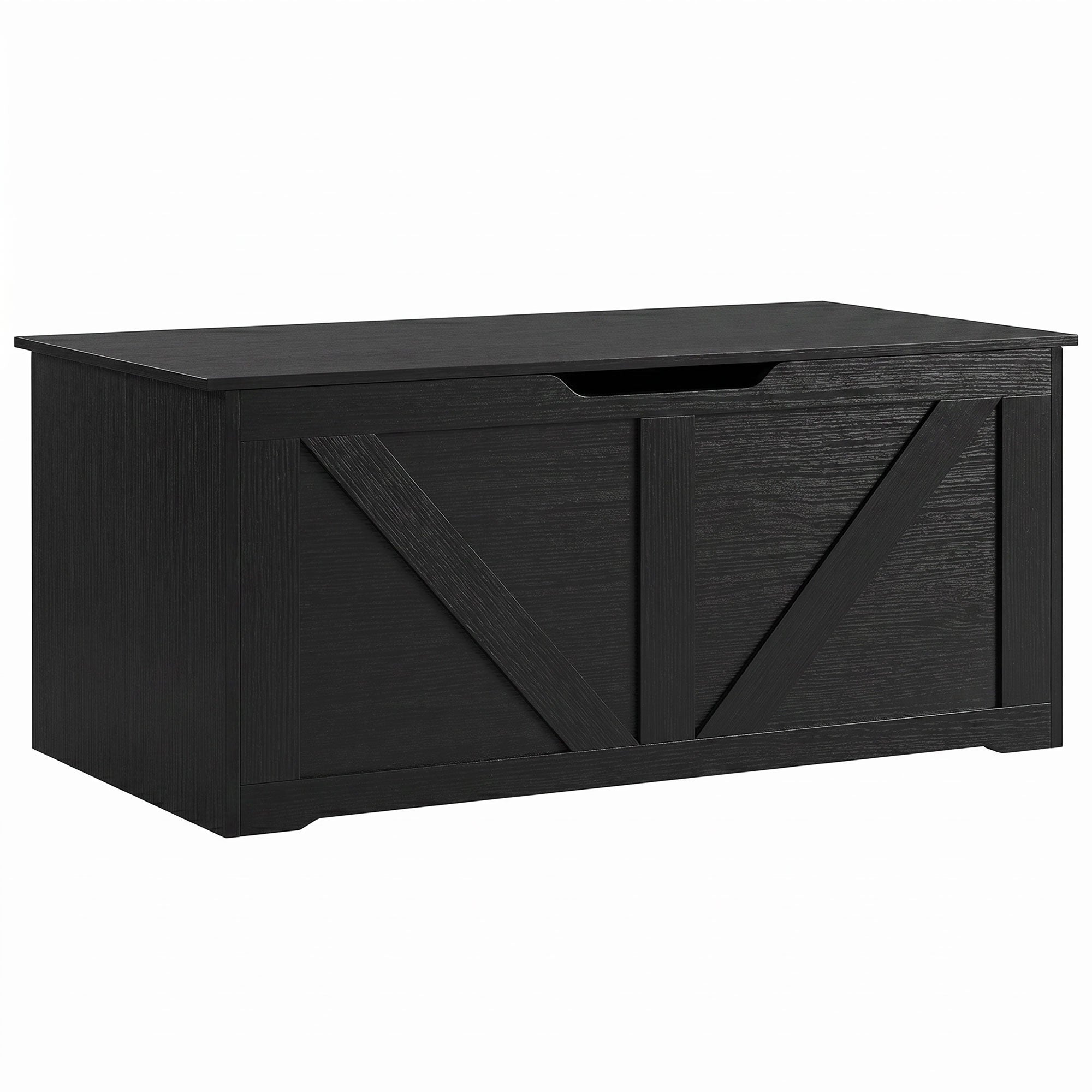 127L Storage Chest, Shoe Storage Trunk Bench Box with 2 Safety Hinges and U-shaped Cut-out Pull, Blanket Box Ottoman for Bedroom, Living Room, Entryway, 100 x 40 x 45 cm, Black Wood-Effect