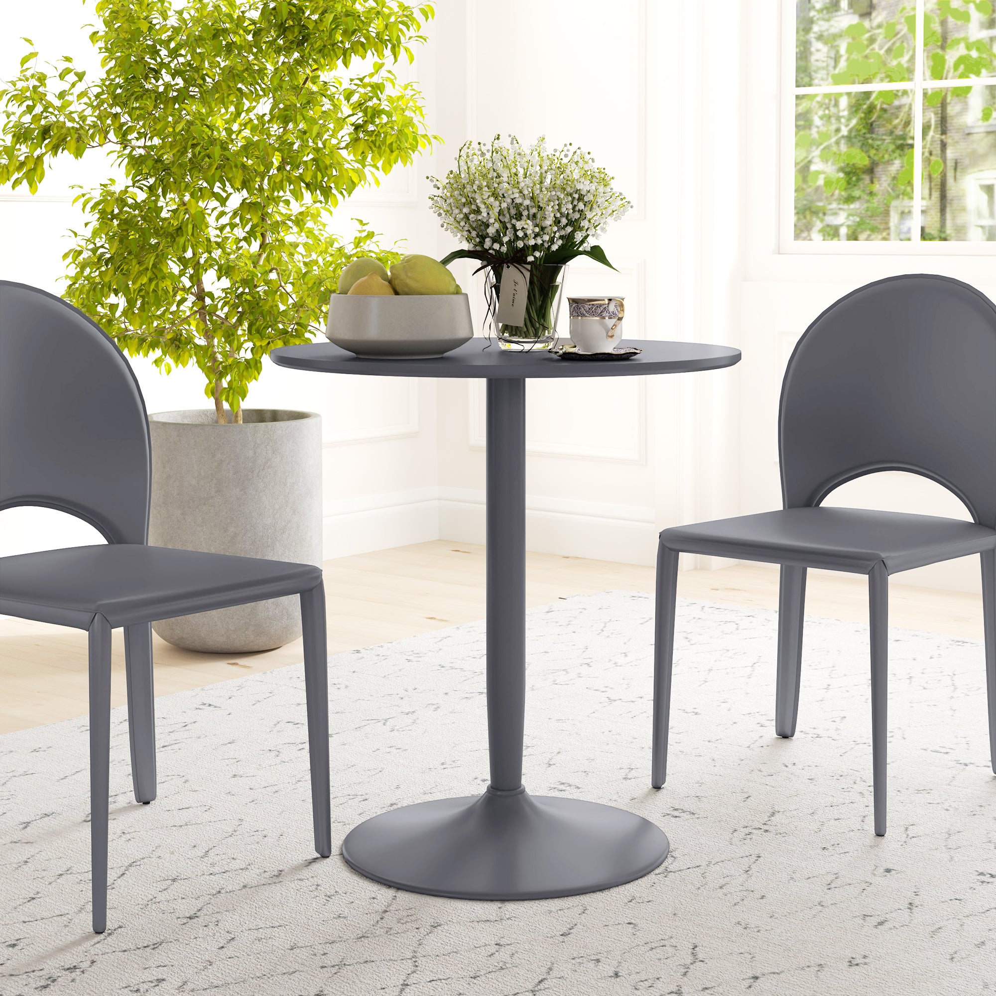 HOMCOM Round Dining Table, Modern Kitchen Table with Steel Base, Non-slip Foot Pad for Living Room, Dining Room, Grey