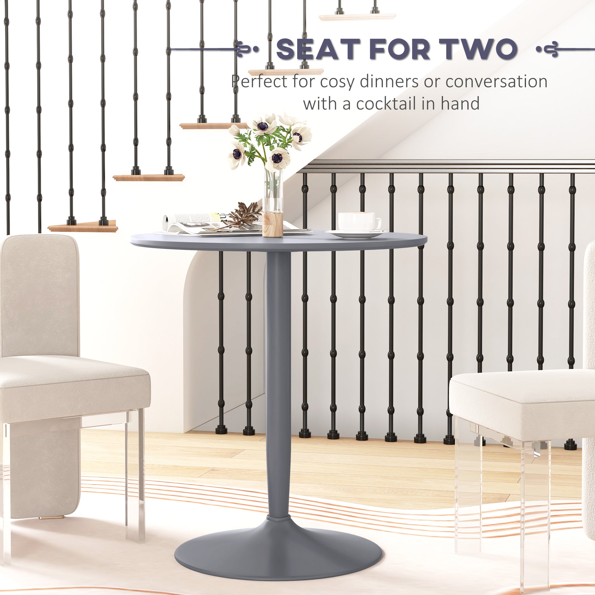 HOMCOM Round Dining Table, Modern Kitchen Table with Steel Base, Non-slip Foot Pad for Living Room, Dining Room, Grey