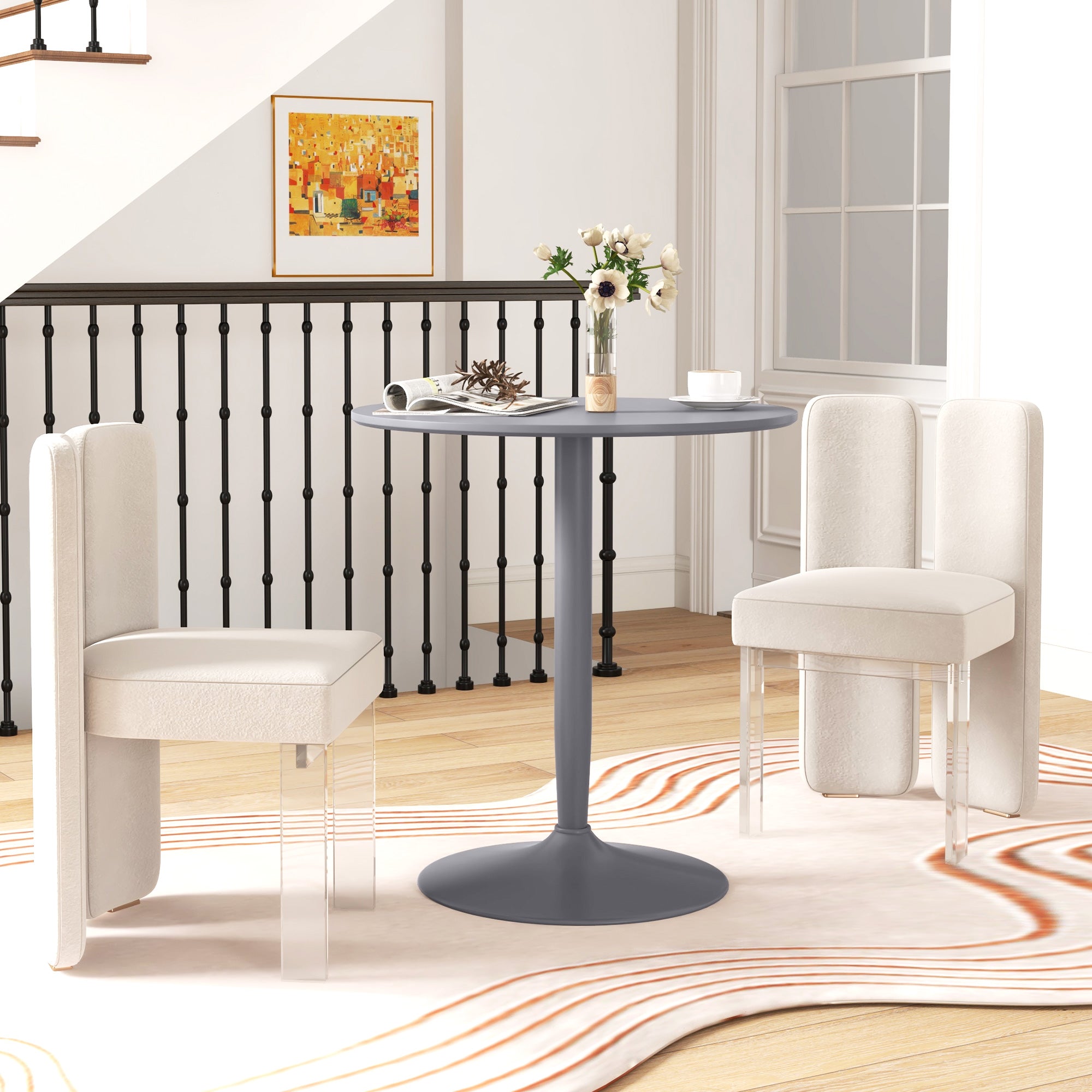 HOMCOM Round Dining Table, Modern Kitchen Table with Steel Base, Non-slip Foot Pad for Living Room, Dining Room, Grey