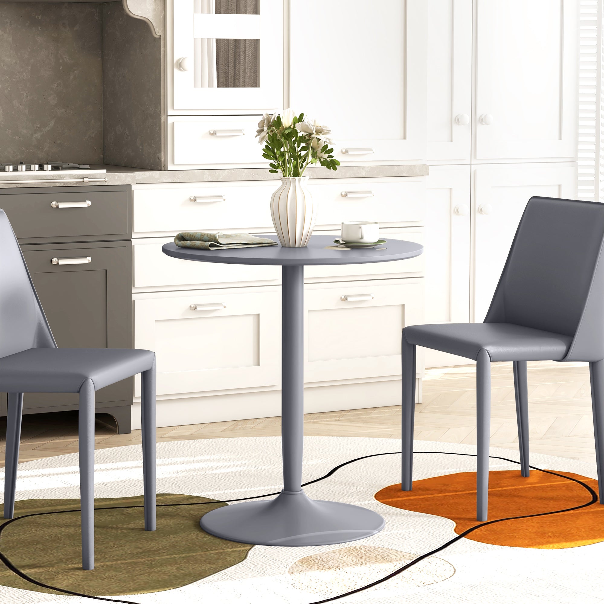 HOMCOM Round Dining Table, Modern Kitchen Table with Steel Base, Non-slip Foot Pad for Living Room, Dining Room, Grey