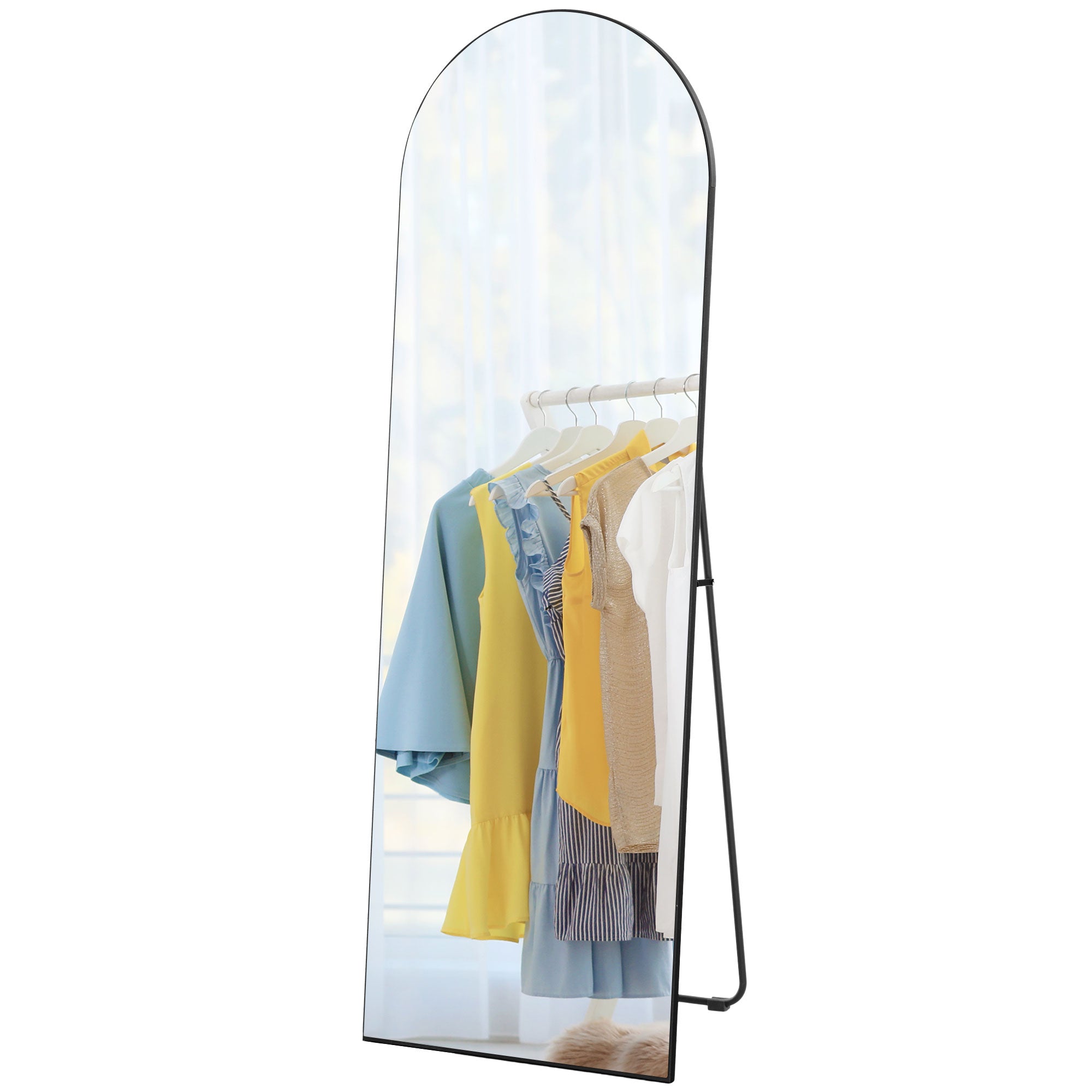 HOMCOM Arched Full Length Mirror, 50 x 150cm Wall Mounted, Leaning, Free Standing Mirror, Frameless Full Body Mirror for Living Room, Bedroom, Black