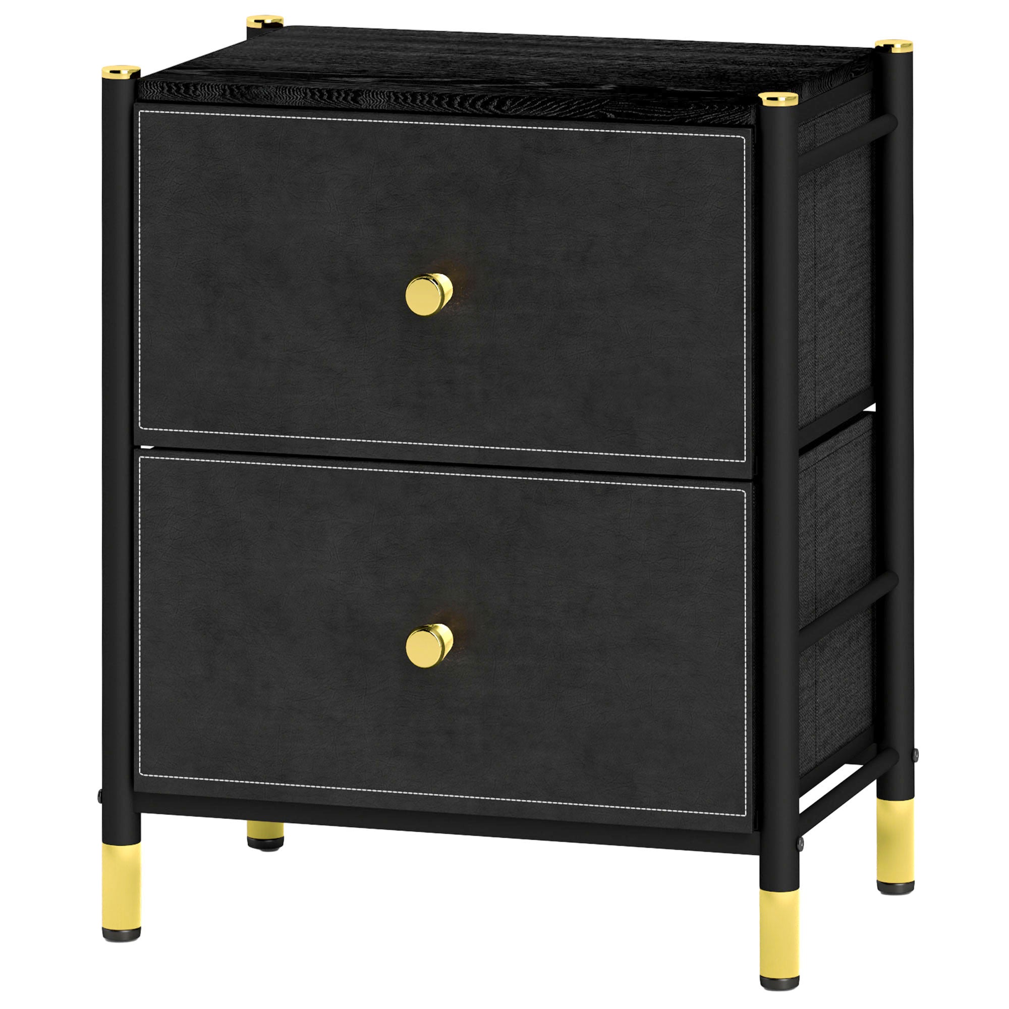 HOMCOM Chest of Drawers, 2 Drawer Fabric Dresser with PU Leather Surface, Steel Frame, Storage Organizer Unit for Bedroom, Living Room, Hallway, Closet, Easy to Assemble, Black