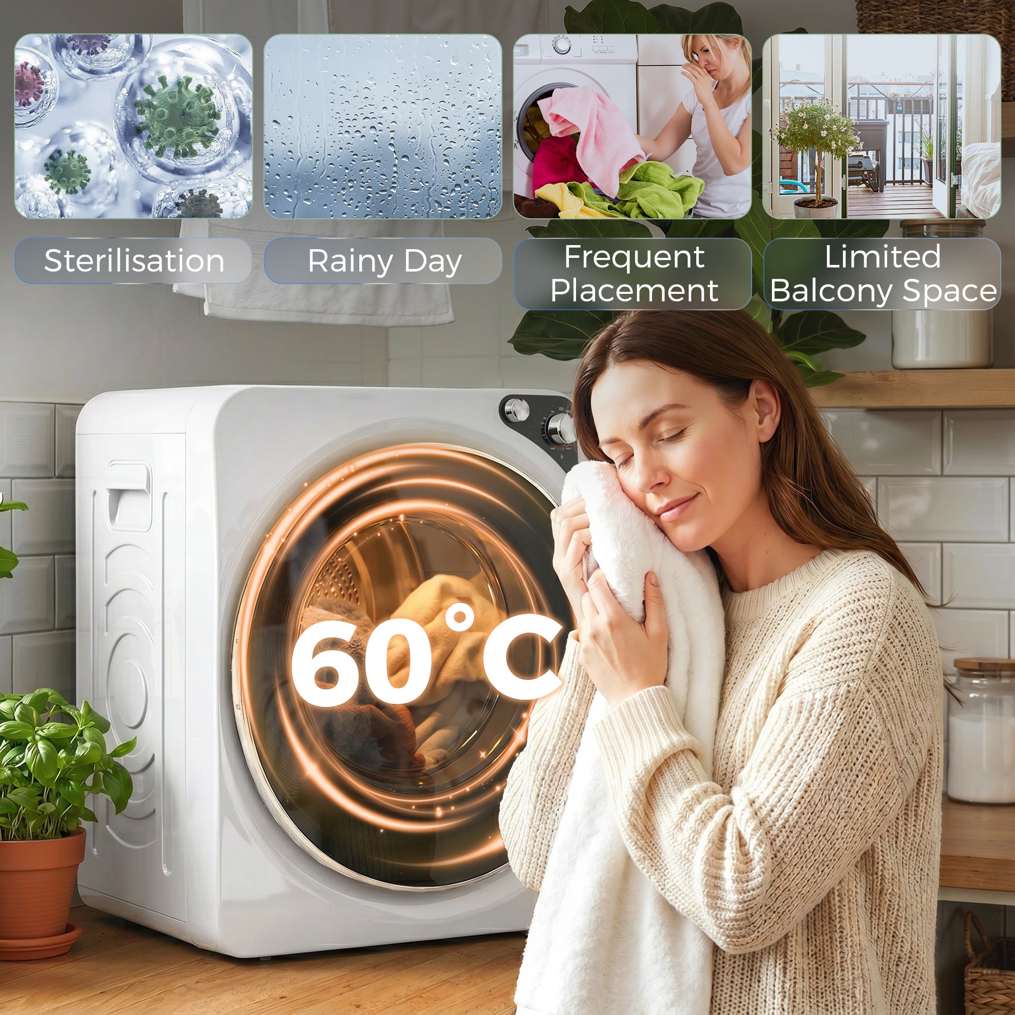 5kg Vented Tumble Dryer, 1000W Compact Tumble Dryer with 5 Drying Modes, Stainless Steel Tub, Freestanding Stackable Clothes Drying Machine, White