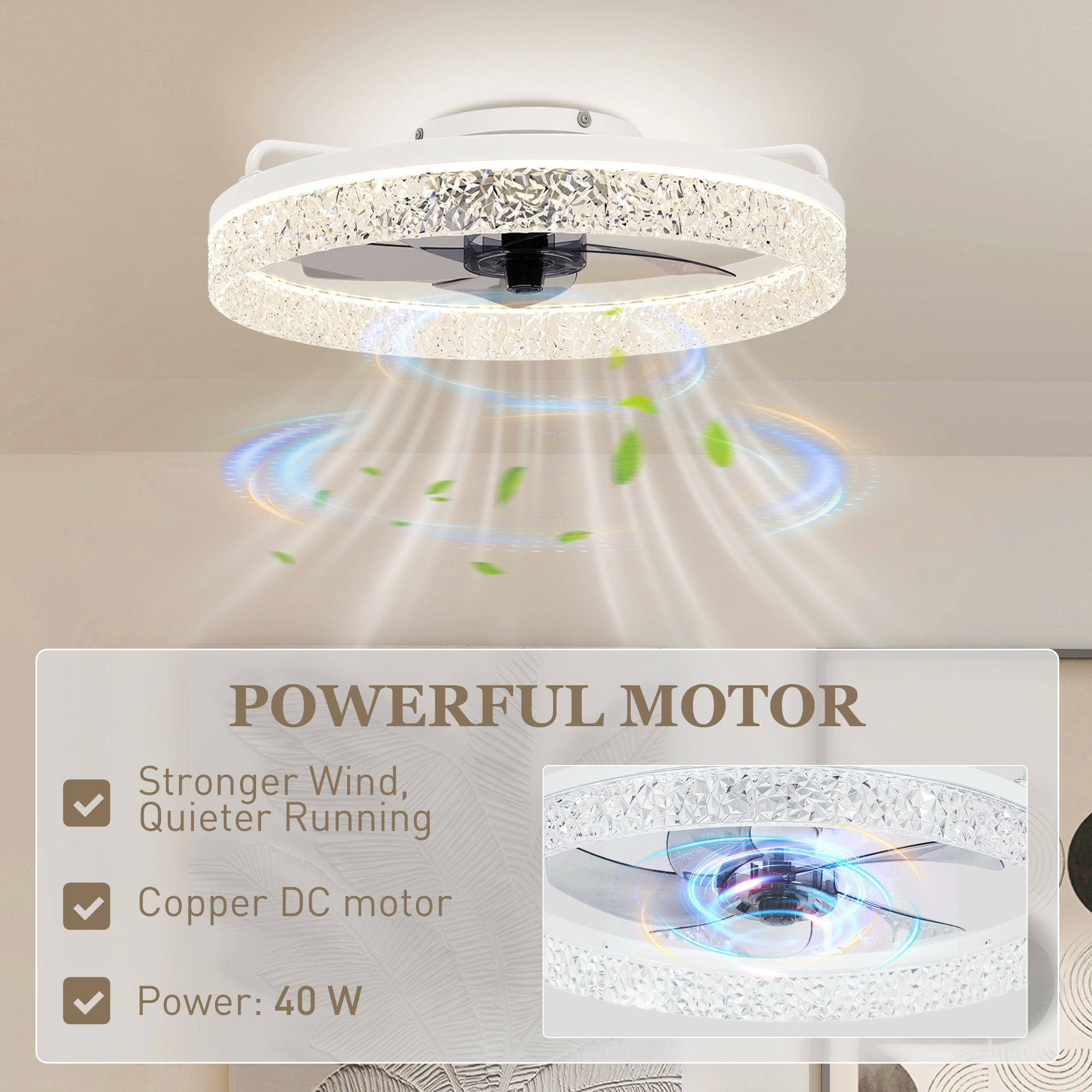 Ceiling Fans with Lights and Remote & App Control, 50 cm Modern LED Ceiling Fan Light with 3 Colour Temperatures, 6 Speed, Timer, Dimmable, Quiet Reversible DC Motor, for Bedroom, Study, White