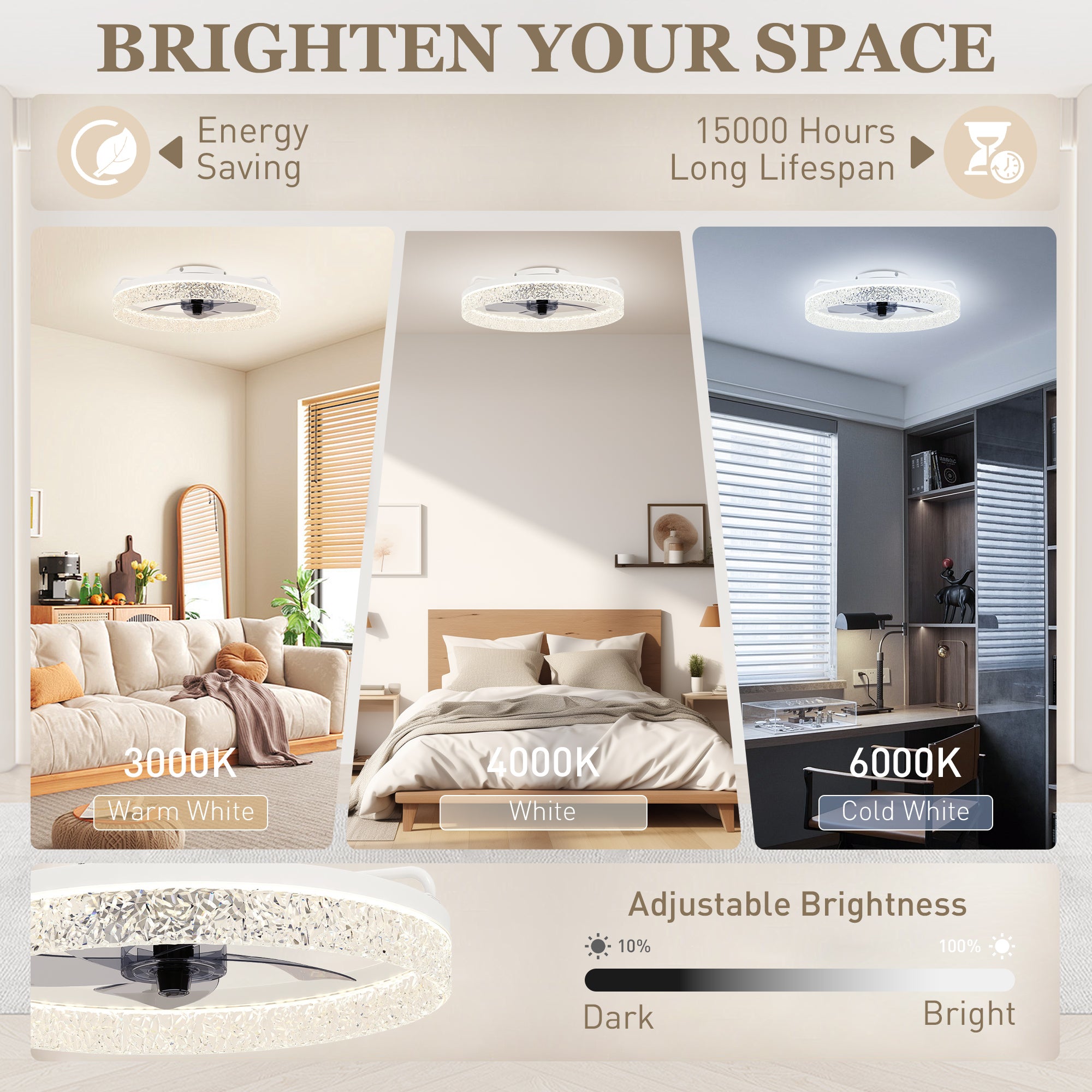 Ceiling Fans with Lights and Remote & App Control, 50 cm Modern LED Ceiling Fan Light with 3 Colour Temperatures, 6 Speed, Timer, Dimmable, Quiet Reversible DC Motor, for Bedroom, Study, White
