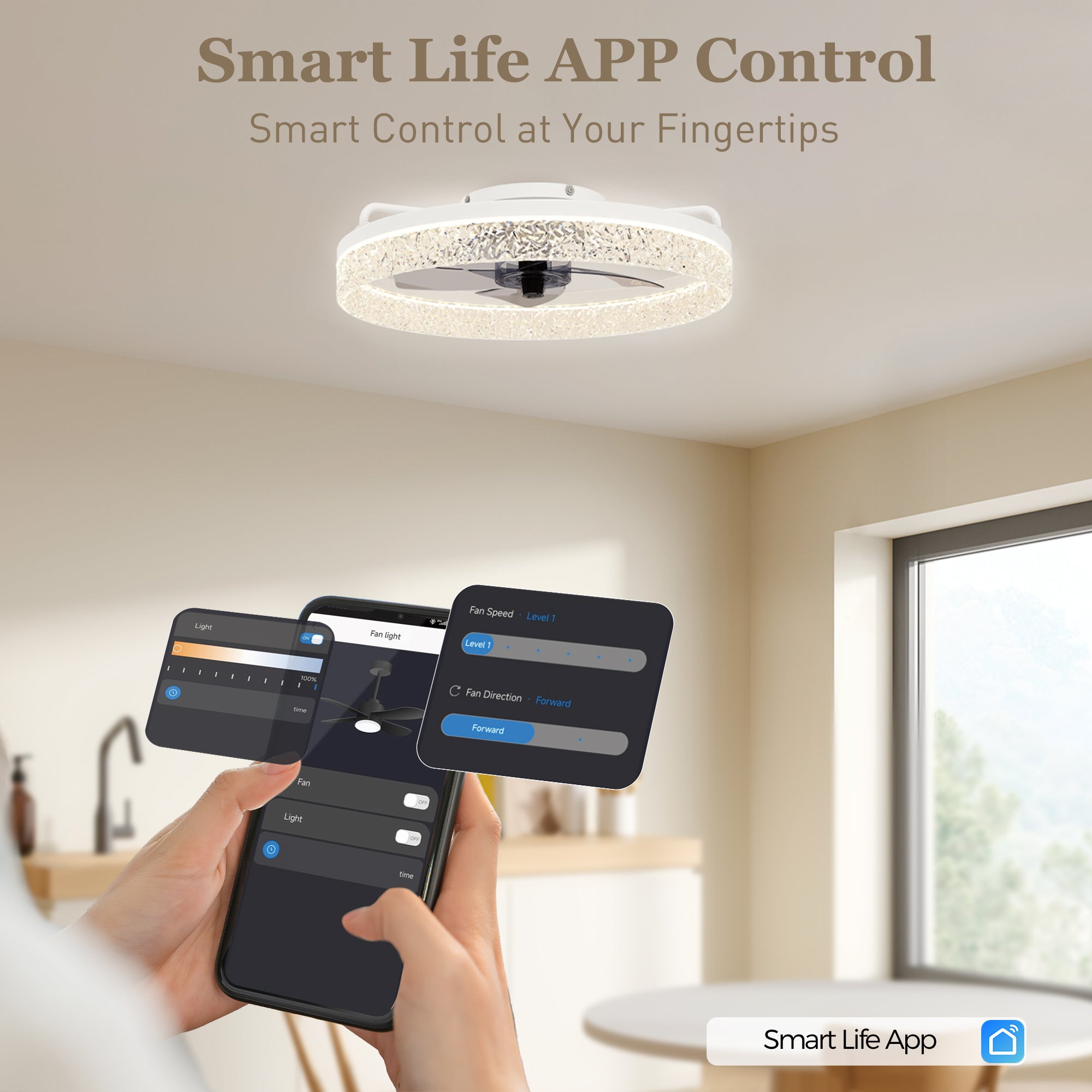 Ceiling Fans with Lights and Remote & App Control, 50 cm Modern LED Ceiling Fan Light with 3 Colour Temperatures, 6 Speed, Timer, Dimmable, Quiet Reversible DC Motor, for Bedroom, Study, White
