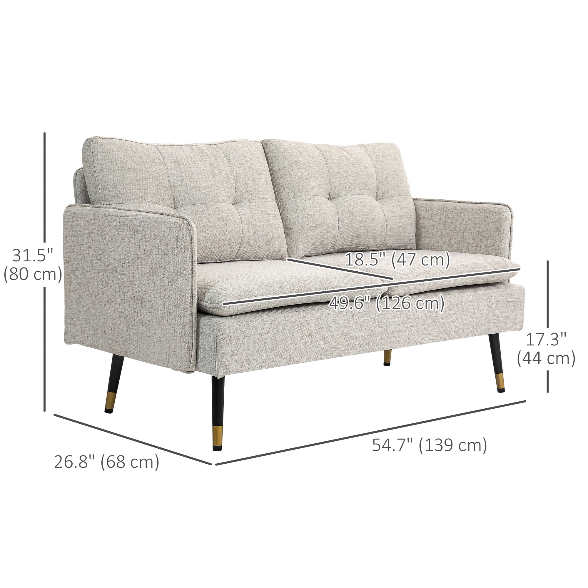 HOMCOM 55" Loveseat Sofa for Bedroom, Modern Love Seats Furniture with Button Tufting, Upholstered Small Couch for Small Space, Cream White