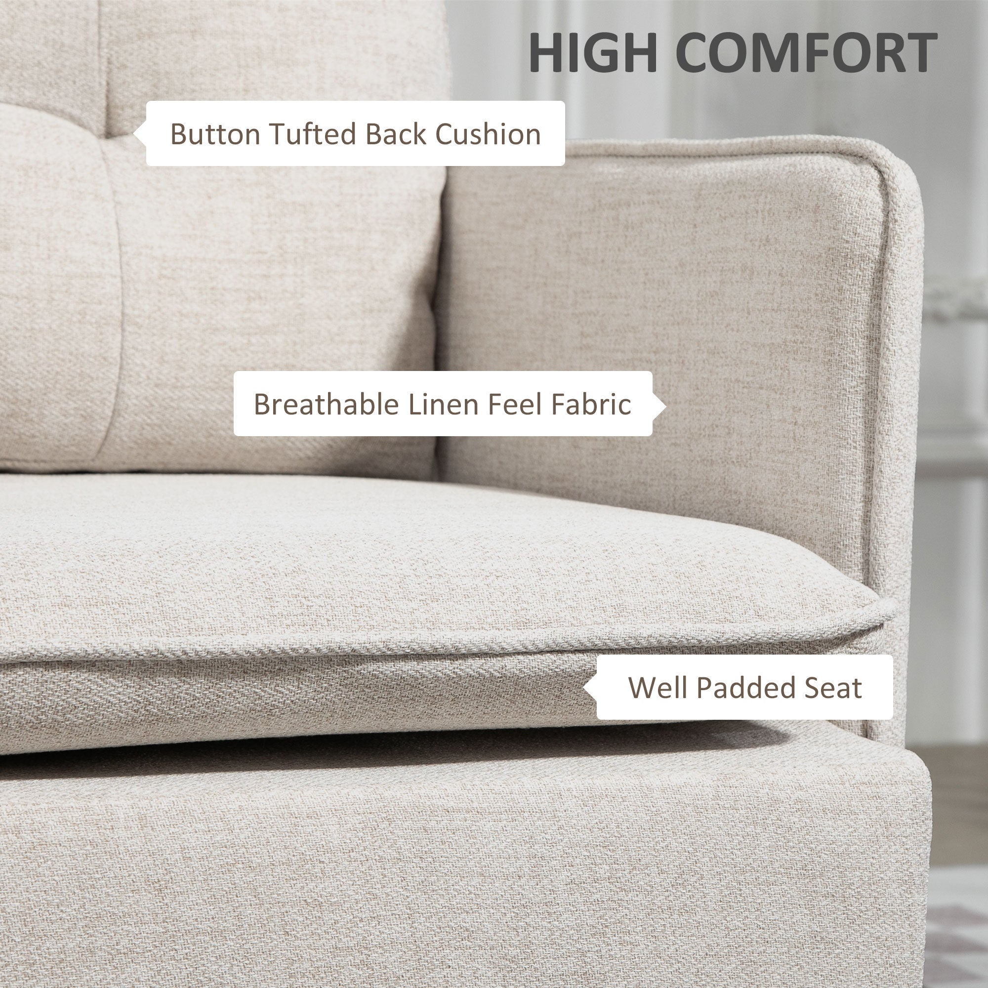 HOMCOM 55" Loveseat Sofa for Bedroom, Modern Love Seats Furniture with Button Tufting, Upholstered Small Couch for Small Space, Cream White