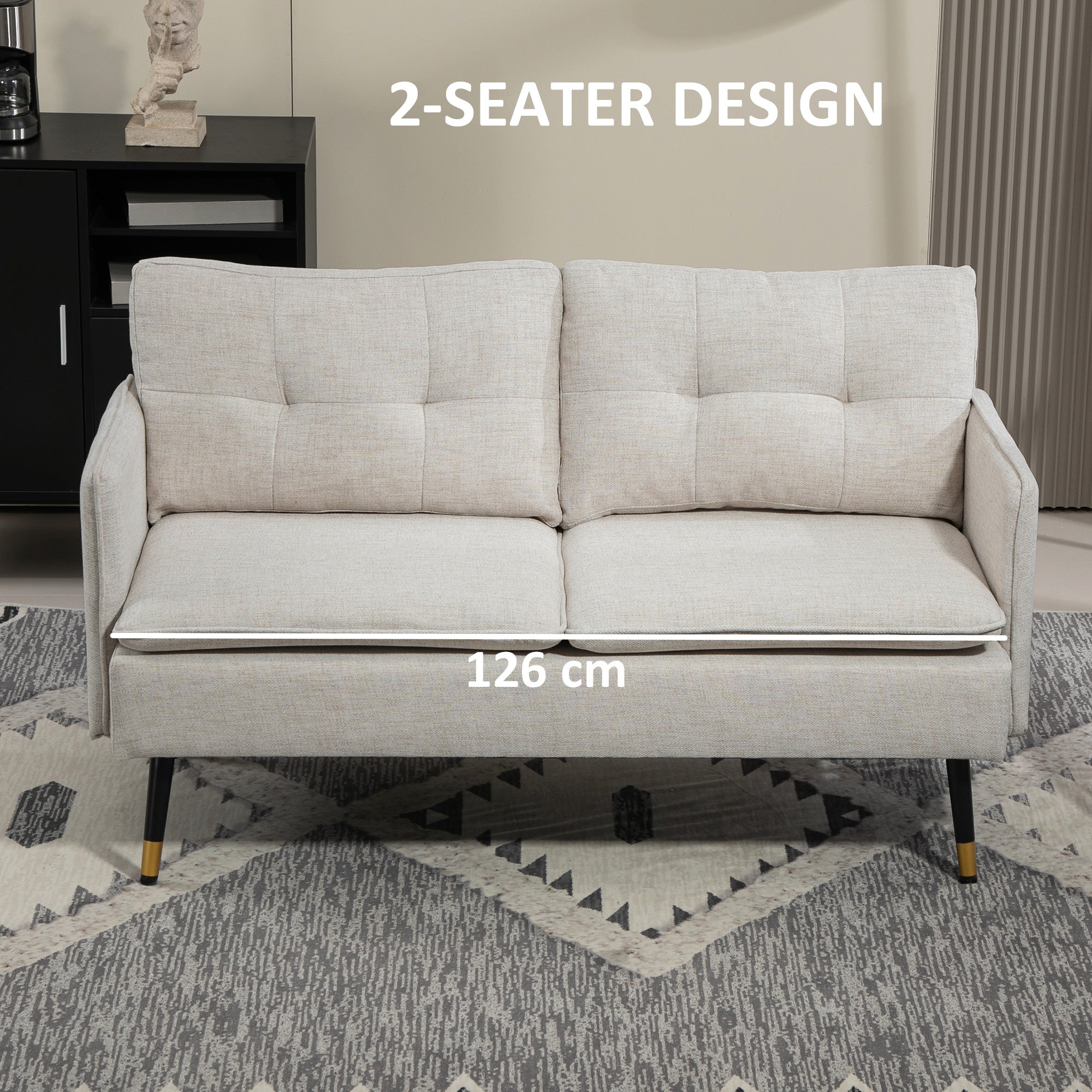 HOMCOM 55" Loveseat Sofa for Bedroom, Modern Love Seats Furniture with Button Tufting, Upholstered Small Couch for Small Space, Cream White