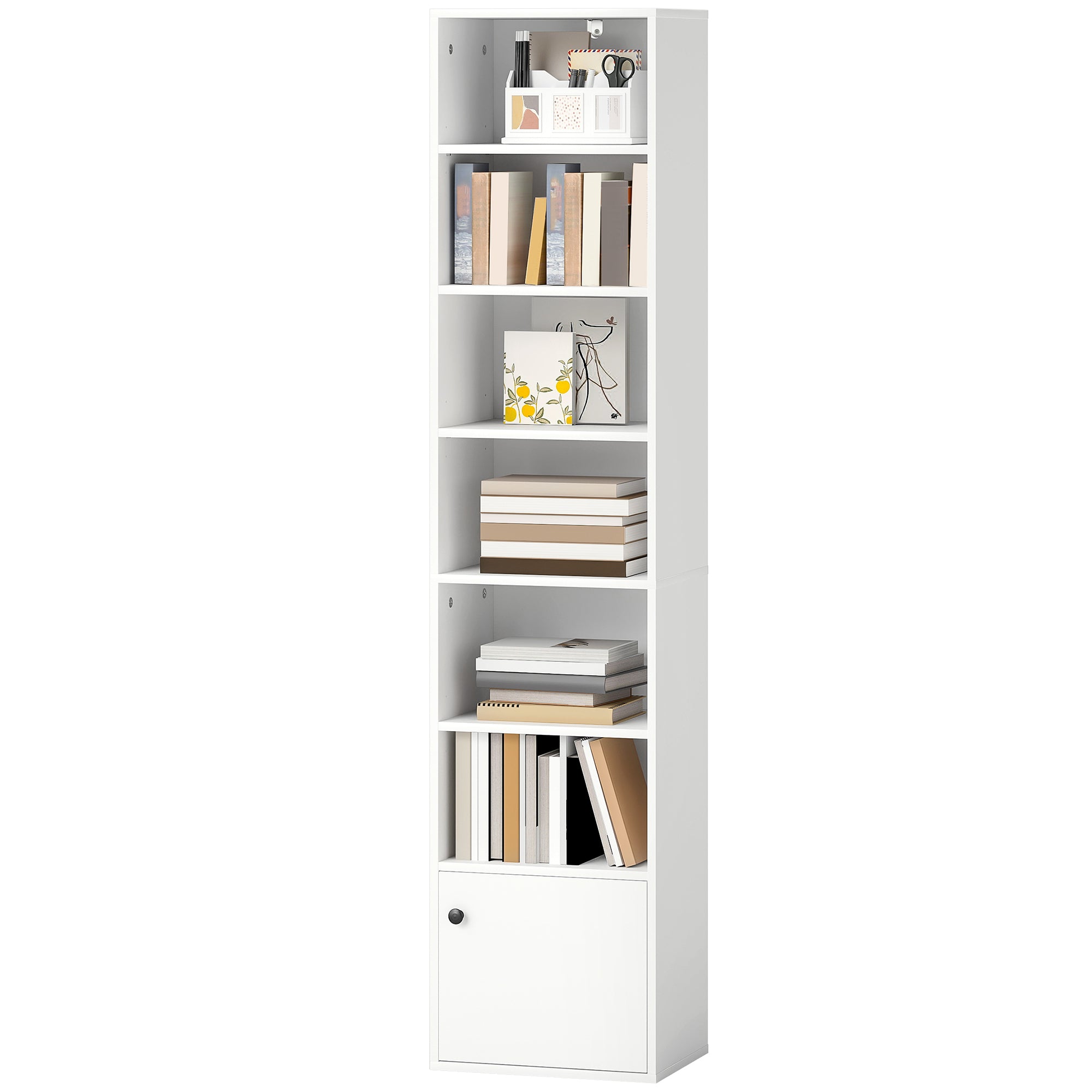 7-Tier Bookcase with Adjustable Shelf, Modern Freestanding Display Shelf Unit with Cabinet for Living Room, Office, White