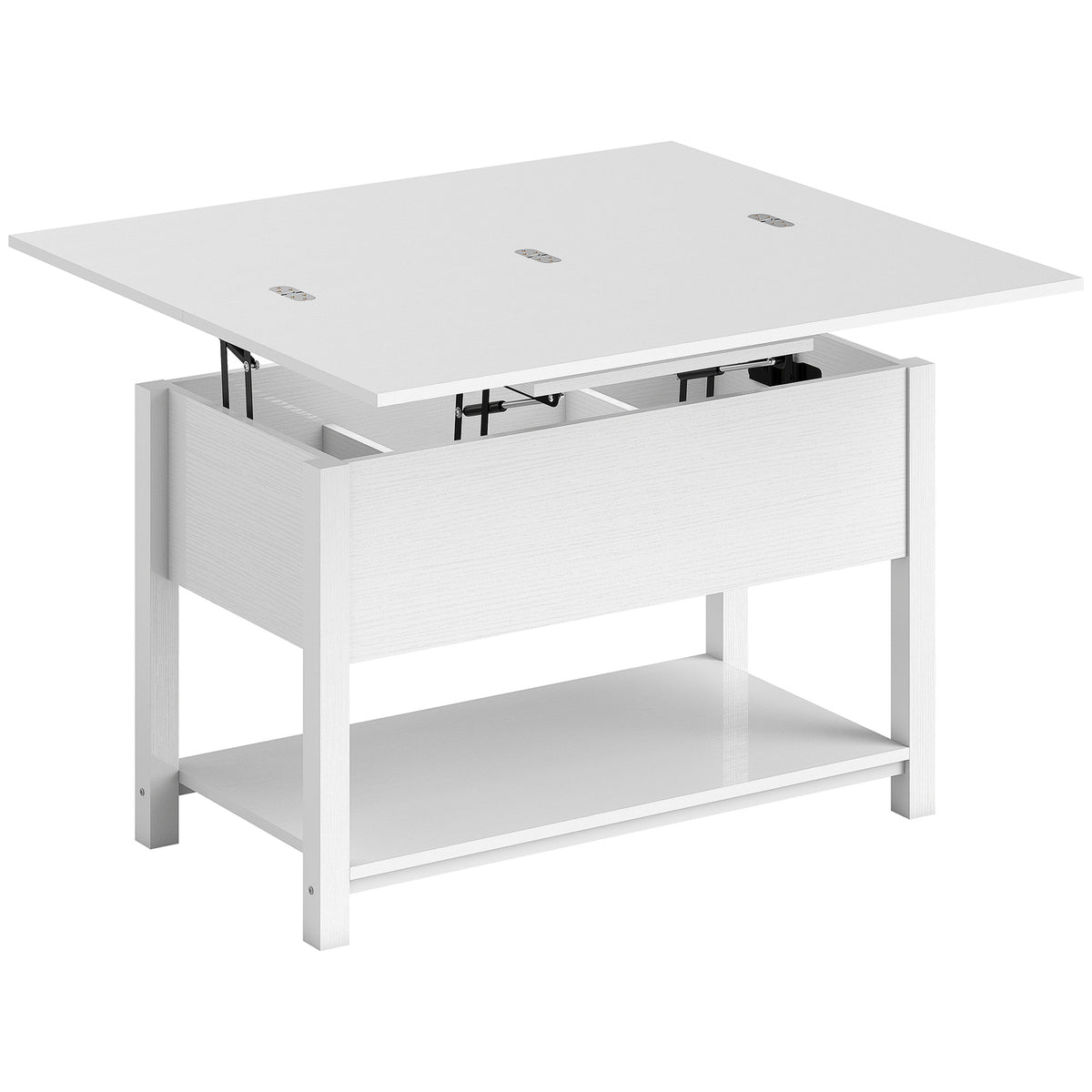 Lift Top Coffee Table with Storage and Hidden Compartment, 39.4" Modern Convertible Center Table with Open Shelf for Living Room, Home Office, White