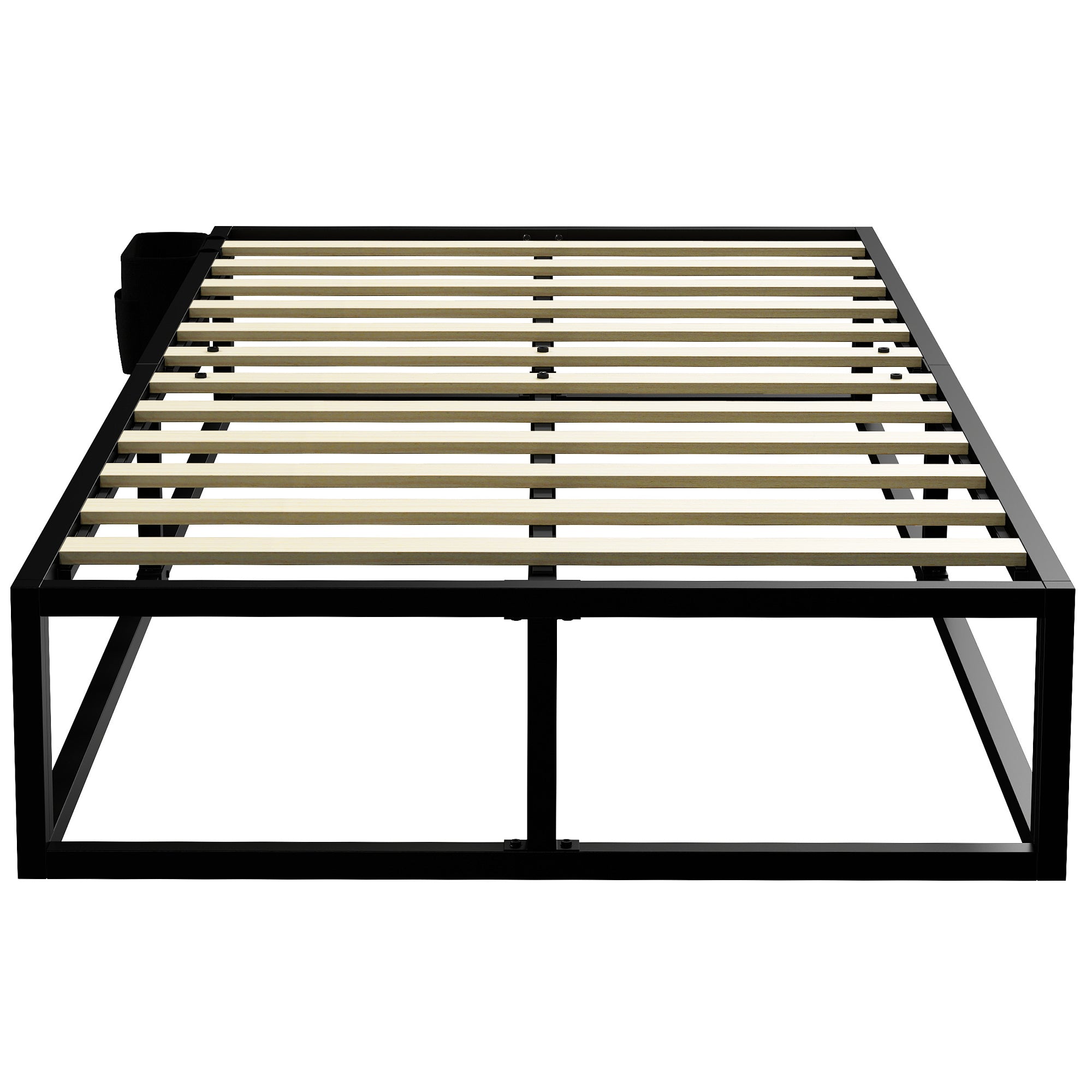 3ft Single Bed Frame with Storage Bag, 12 Slats Metal Platform Bed Frame, Mattress Foundation, Noise-Reducing centre Bar and Anti-Slip Pads, Wood Slat Support, Strong Support, Black