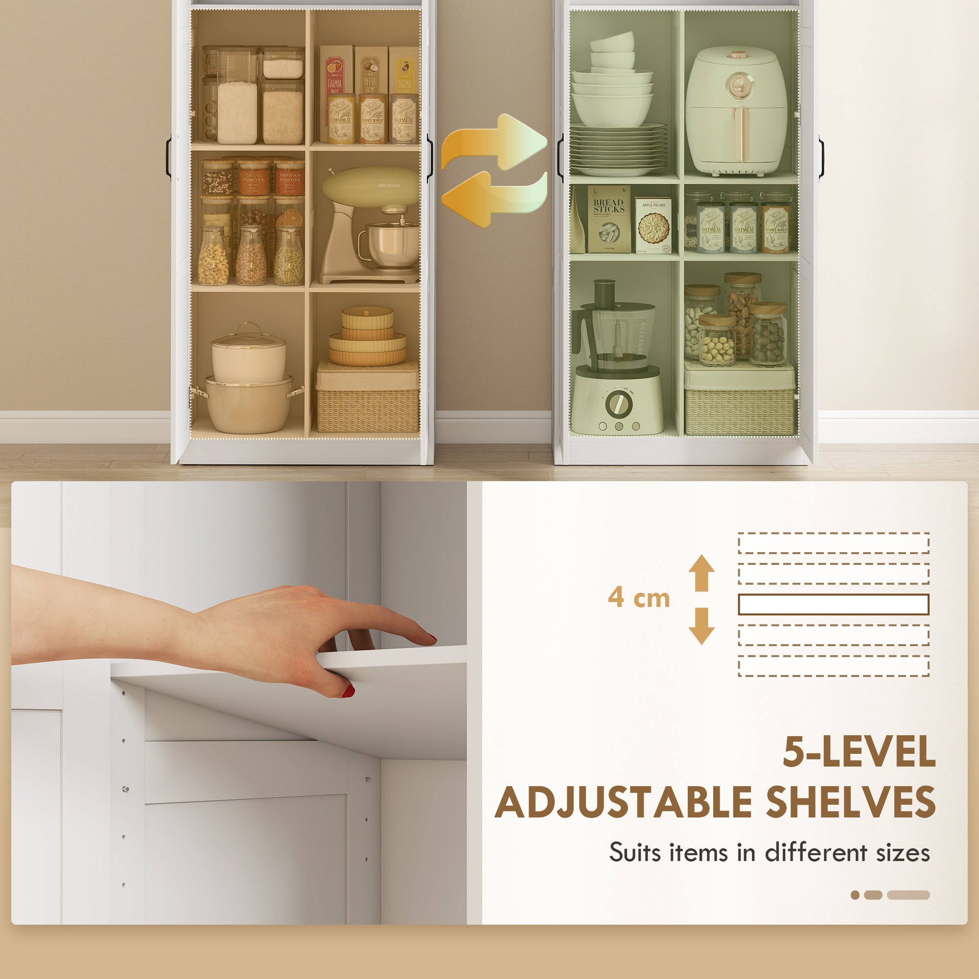 71" Tall Kitchen Pantry Cabinet with Soft-Close Hinges, Modern Farmhouse Freestanding Pantry Storage Cabinet with 2 Framed Doors, 4 Adjustable Shelves, White
