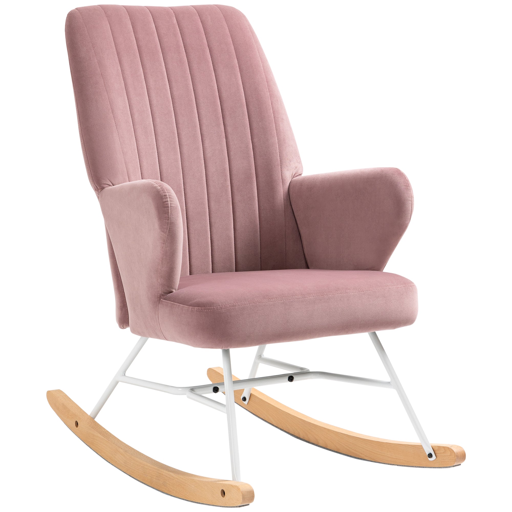 Accent Rocking Chairs Upholstered Nursery Glider Rocker Modern Wingback Chair for Living Room Pink