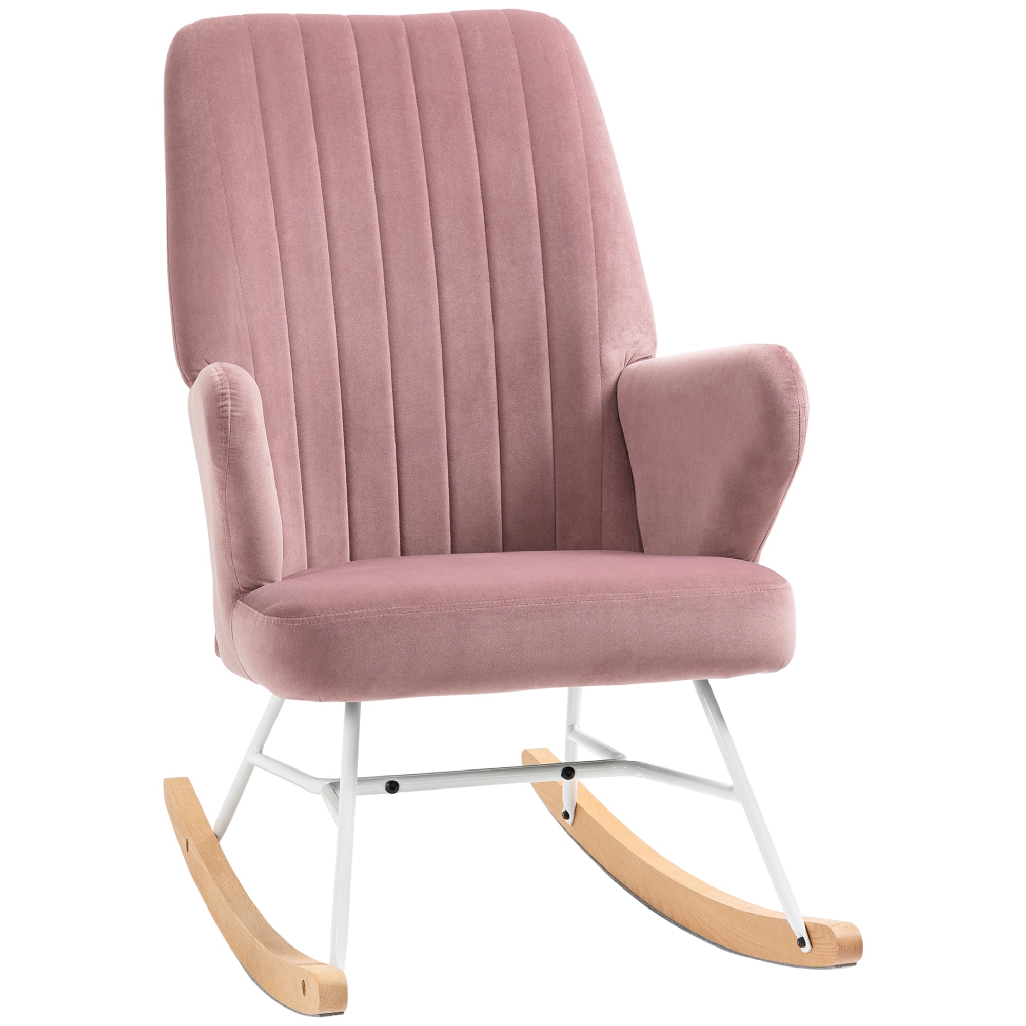 Accent Rocking Chairs Upholstered Nursery Glider Rocker Modern Wingback Chair for Living Room Pink