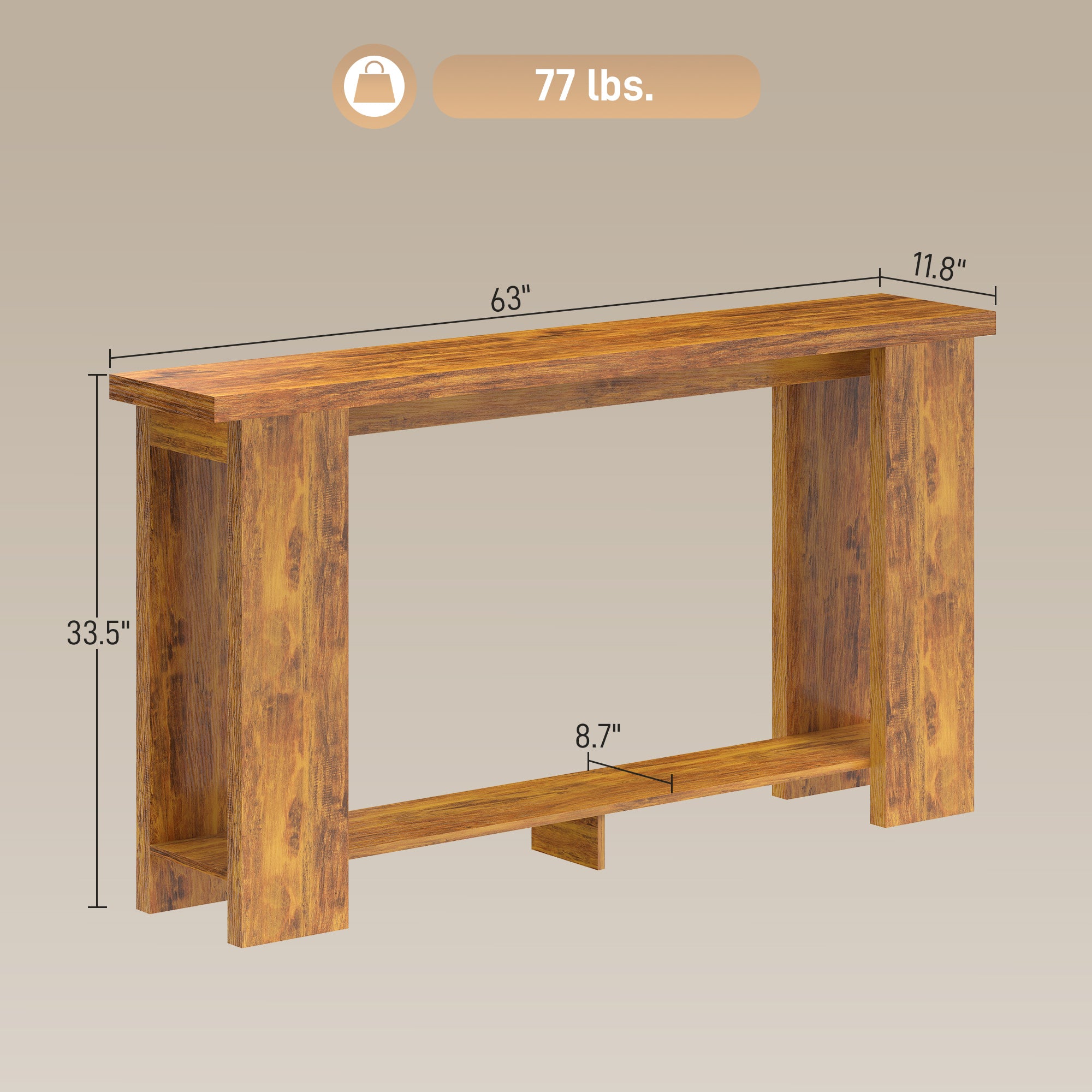 Farmhouse Console Table, 63" Narrow Entryway Table with Storage Shelf and Thickened Tabletop for Living Room, Hallway, Entrance, Distressed Brown