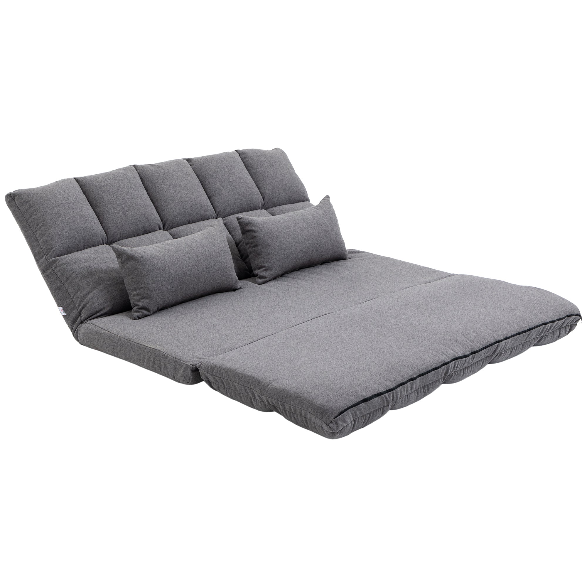 HOMCOM Floor Sofa, Foldable 2-Seater Lazy Sofa Sleeper, Adjustable Upholstered Floor Couch with 9-position Backrest and 2 Pillows for Living Room, Grey