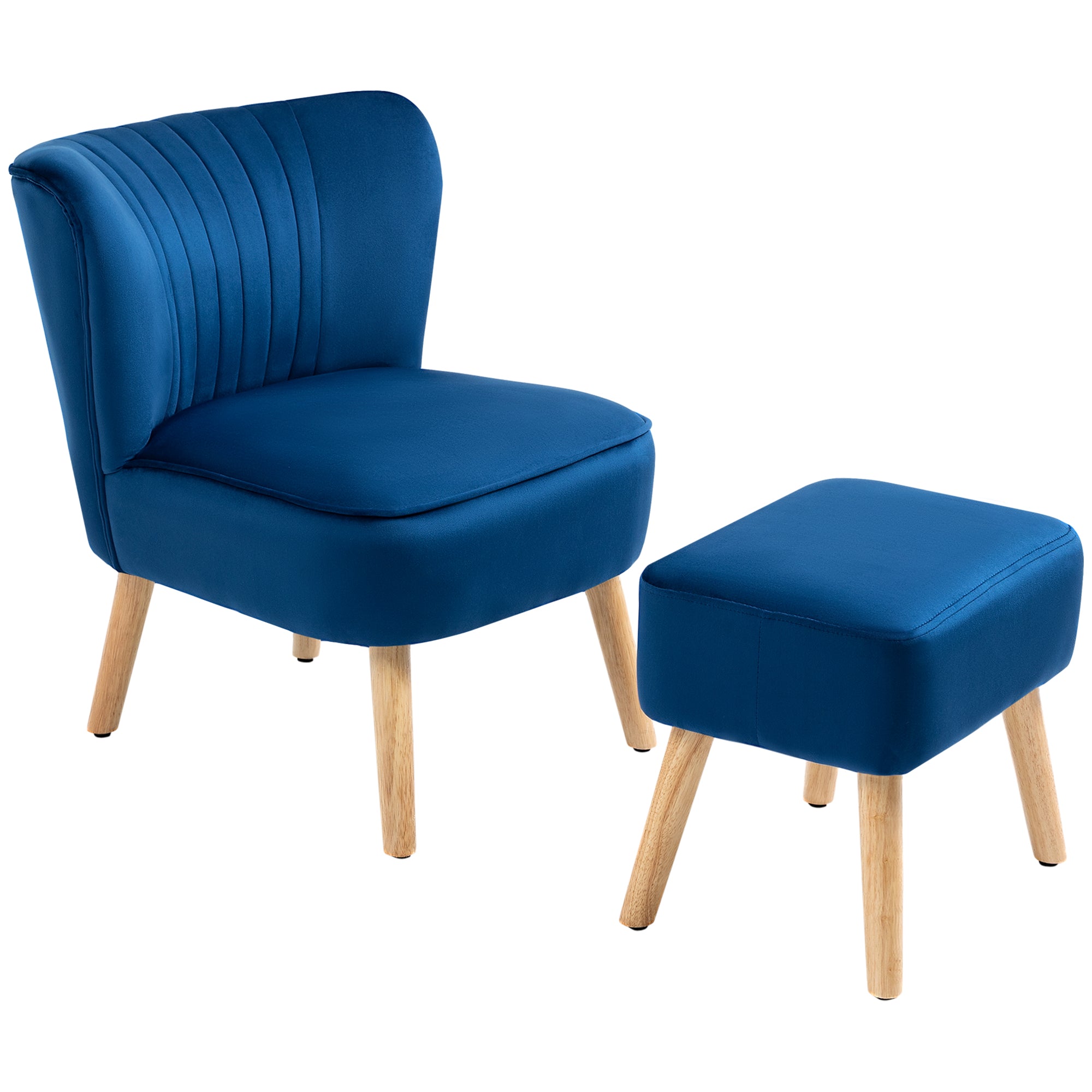 HOMCOM Velvet Accent Chair Occasional Tub Seat Padding Curved Back with Ottoman Wood Frame Legs Home Furniture Dark Blue