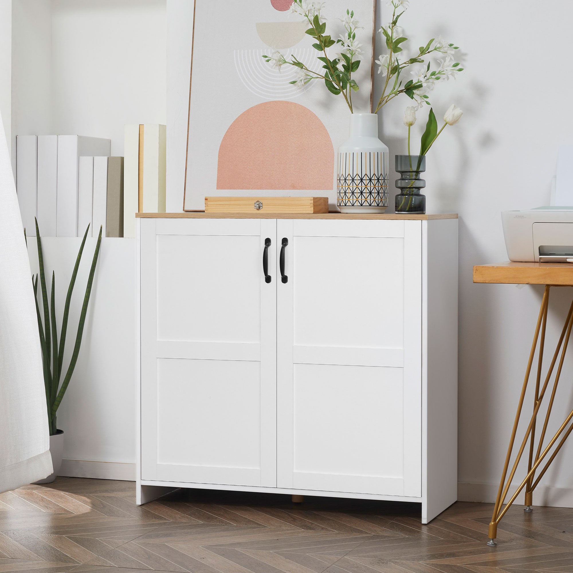 HOMCOM Storage Cabinet Kitchen Buffet Cupboard with 2 Doors and 2 Adjustable Shelves, White