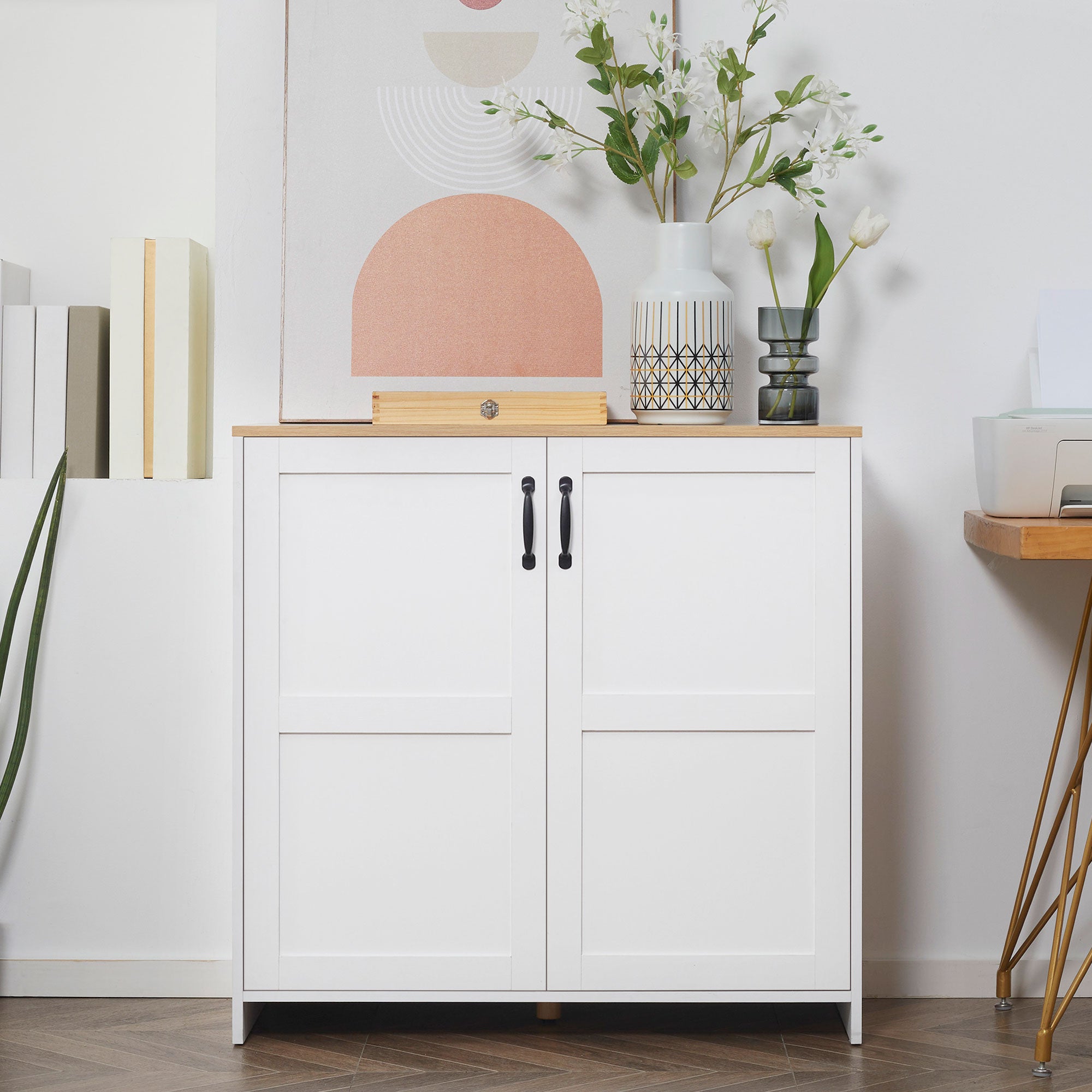 HOMCOM Storage Cabinet Kitchen Buffet Cupboard with 2 Doors and 2 Adjustable Shelves, White