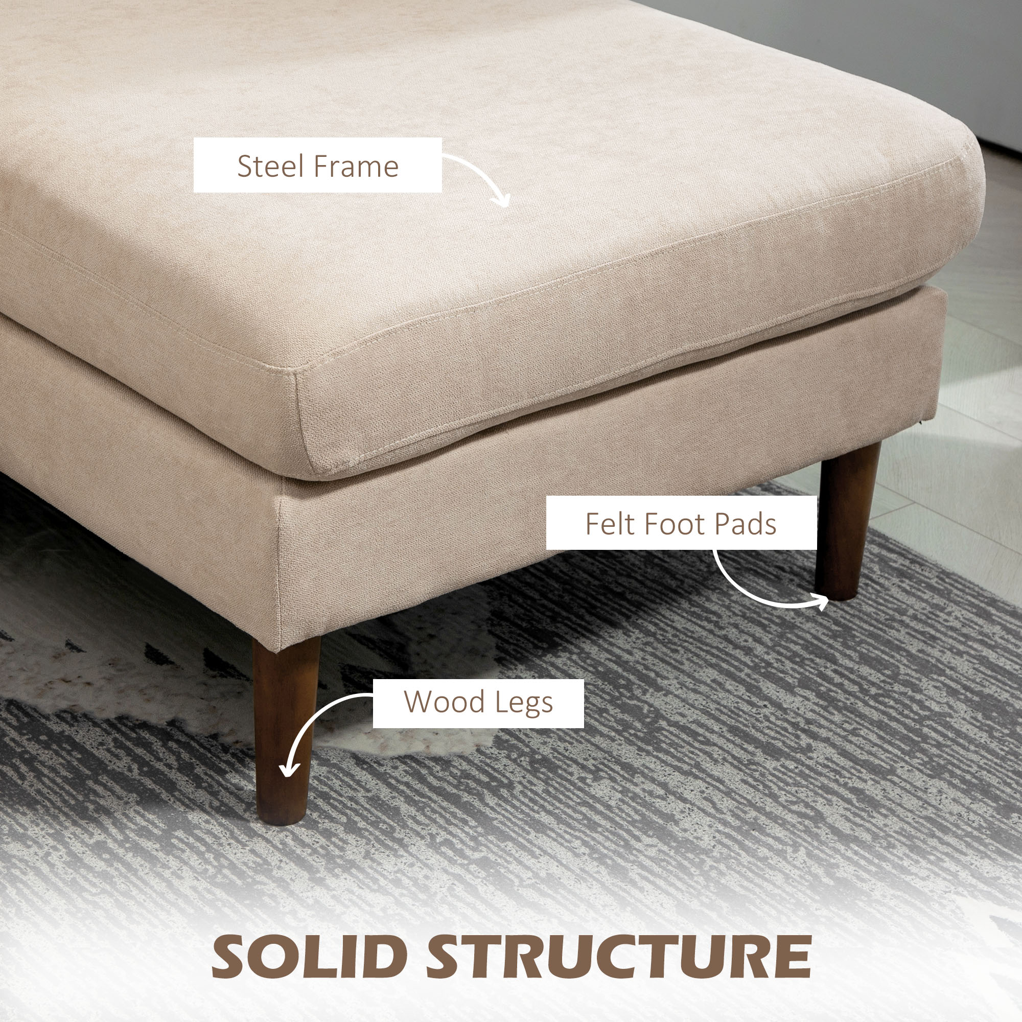 HOMCOM U Shape Sofa with Double Chaise Lounge, Modern 4 Seater Couch with Wooden Legs and Arms, Fabric Sofa for Living Room, Bedroom, Beige